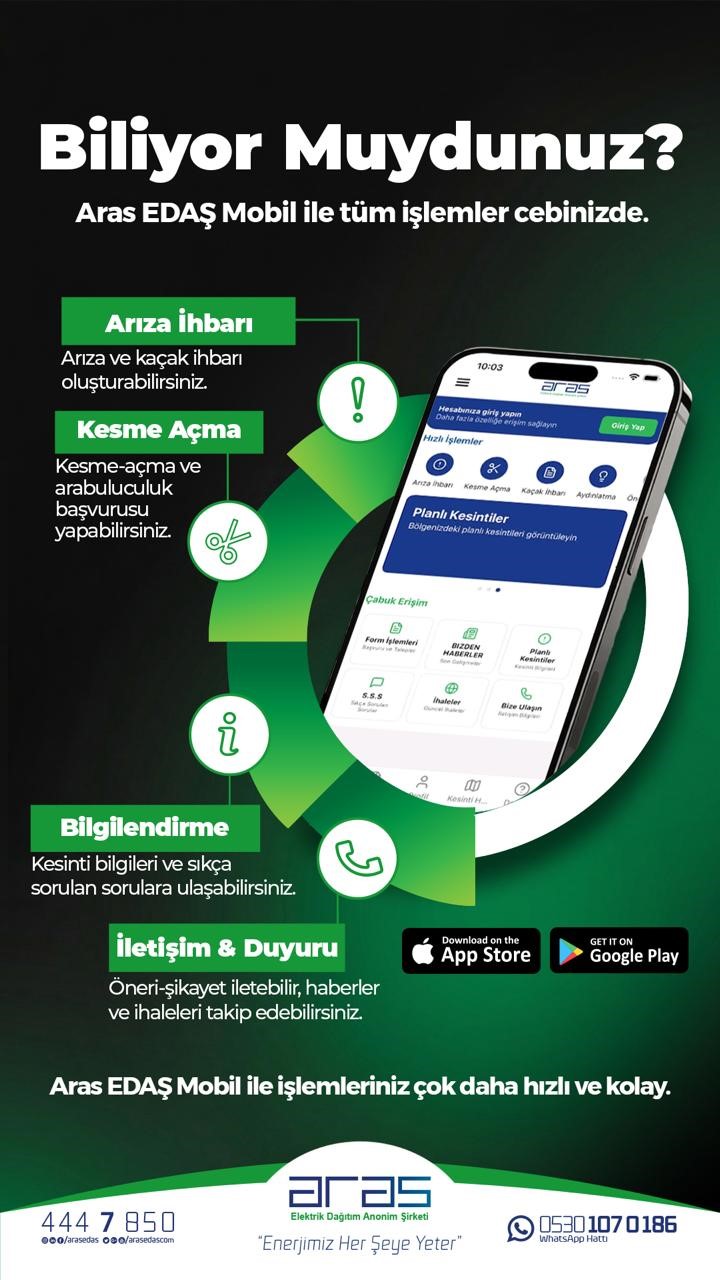 Aras EDAŞ mobil ile tüm işlemler cebinizde
