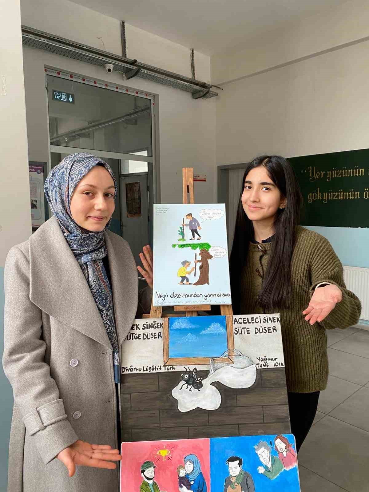 Atasözleri ve deyimler hayal gücüyle tuvale yansıtıldı
