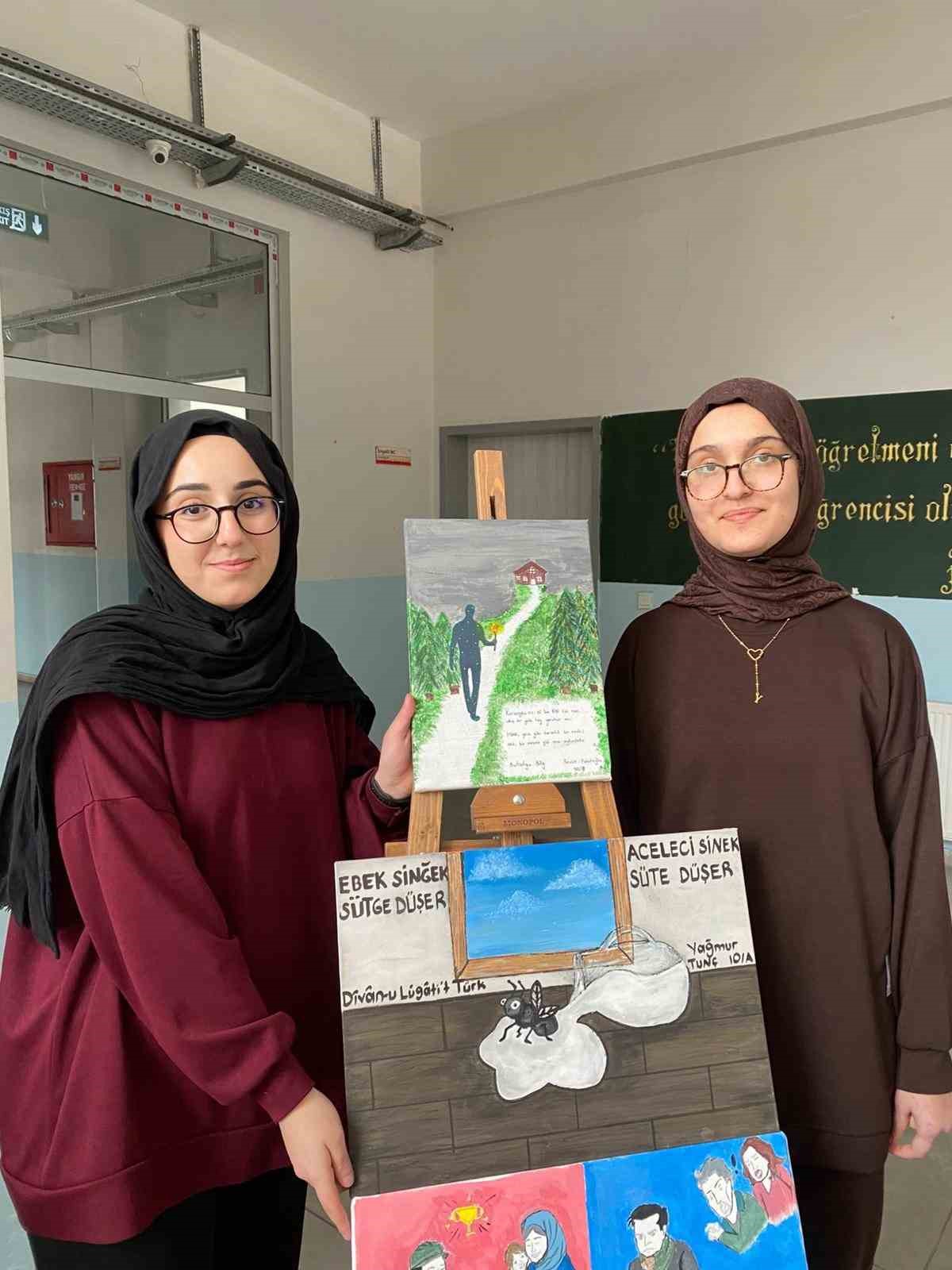 Atasözleri ve deyimler hayal gücüyle tuvale yansıtıldı
