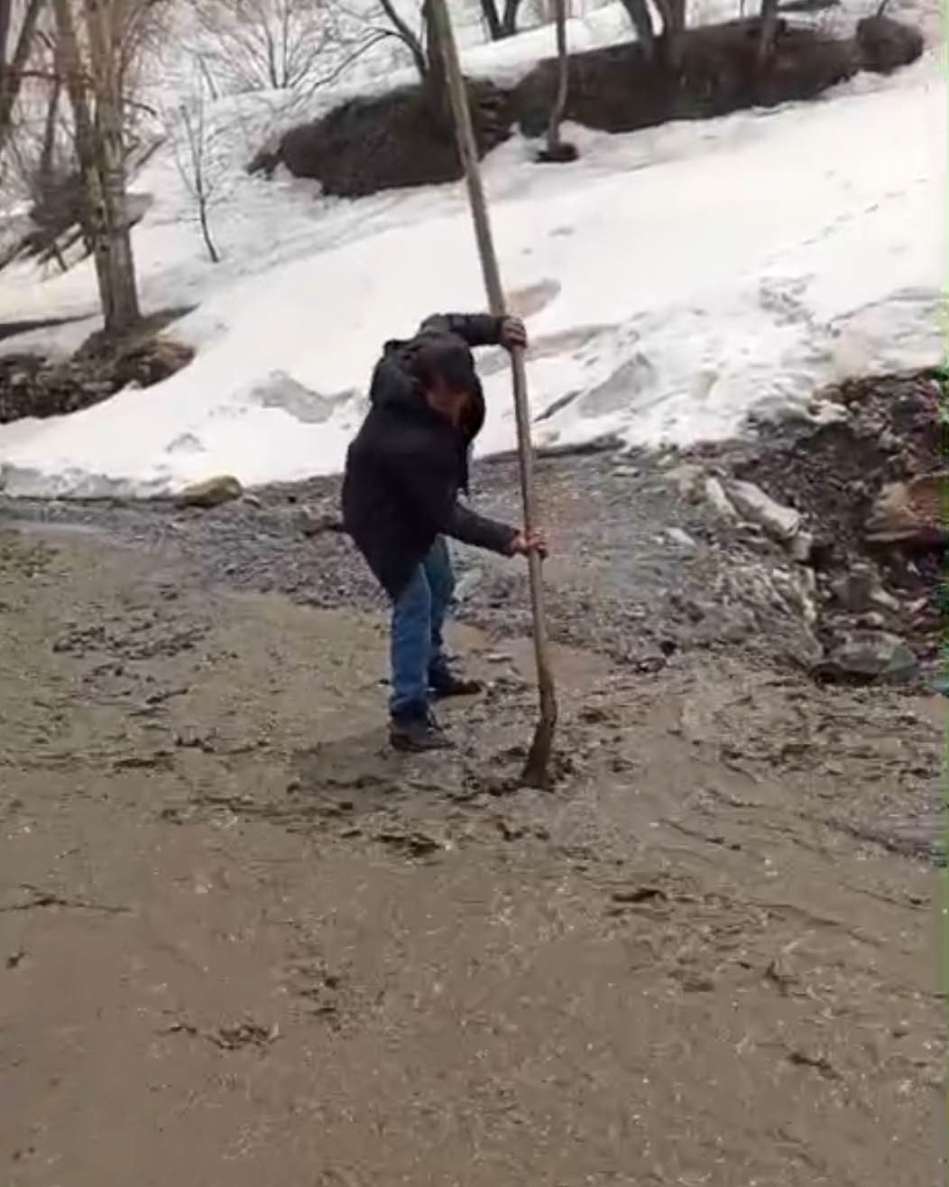 Bahçesaray’da dağlarda kar, mahallede sel
