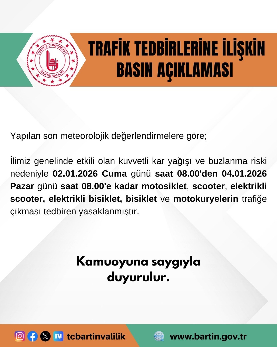 Bartın’da motosikletlerin trafiğe çıkışı yasaklandı

