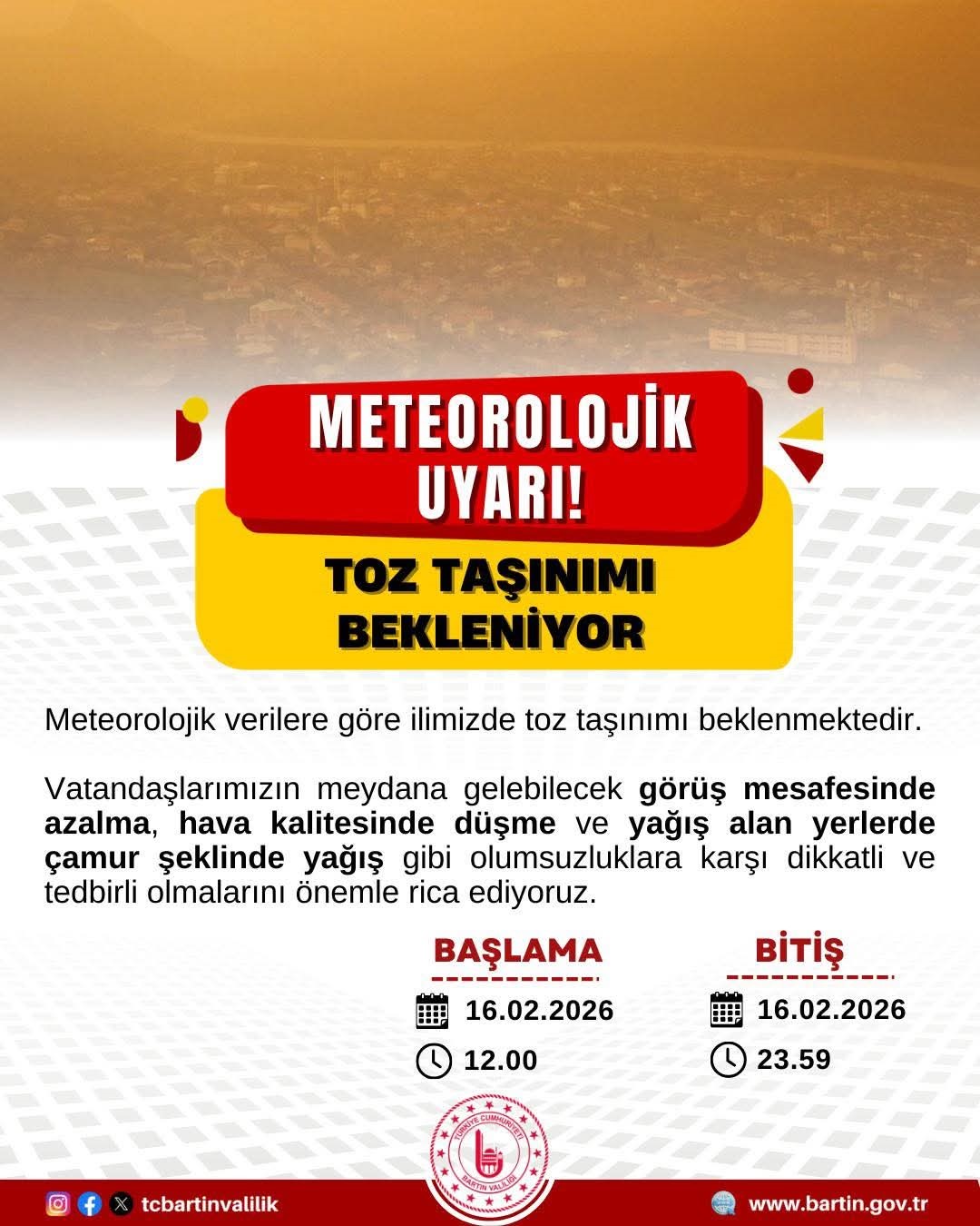 Bartın’da toz yağmuruna dikkat
