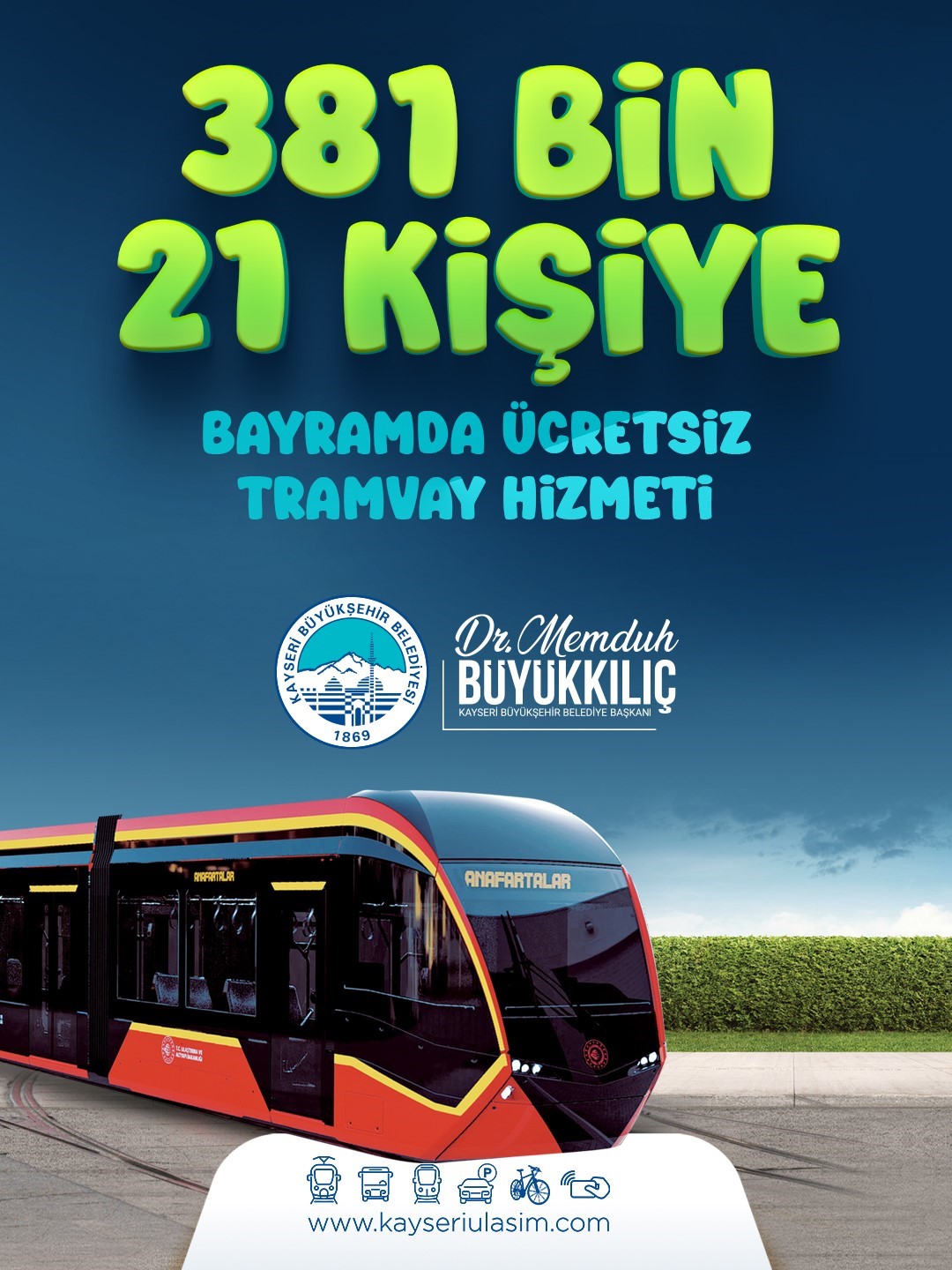 Başkan Büyükkılıç: "Bayramda 381 bin kişiye ücretsiz tramvay sağladık"
Başkan Büyükkılıç: "Bayramda 381 bin kişiye ücretsiz tramvay sağladık"