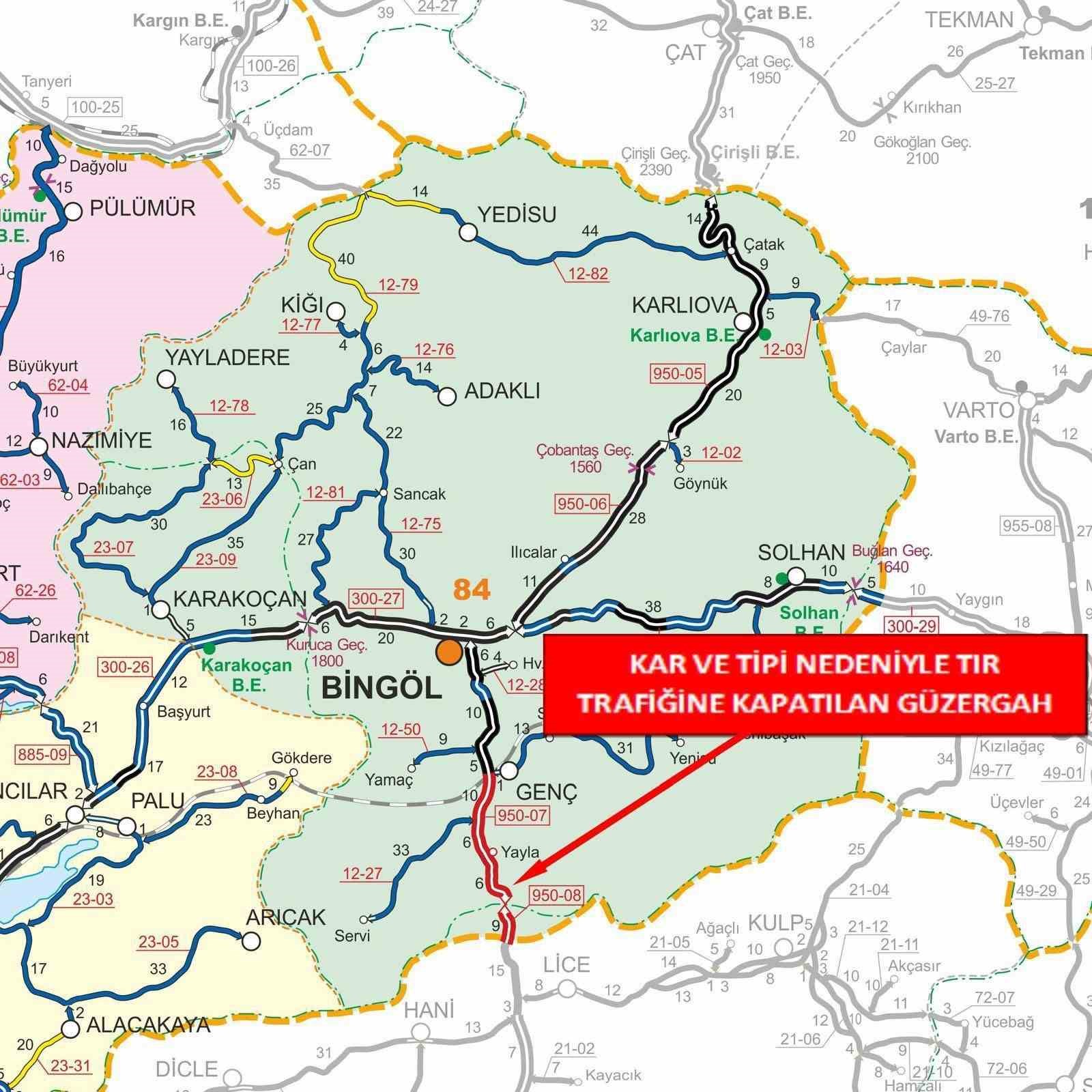 Bingöl-Diyarbakır karayolu tır trafiğine kapatıldı

