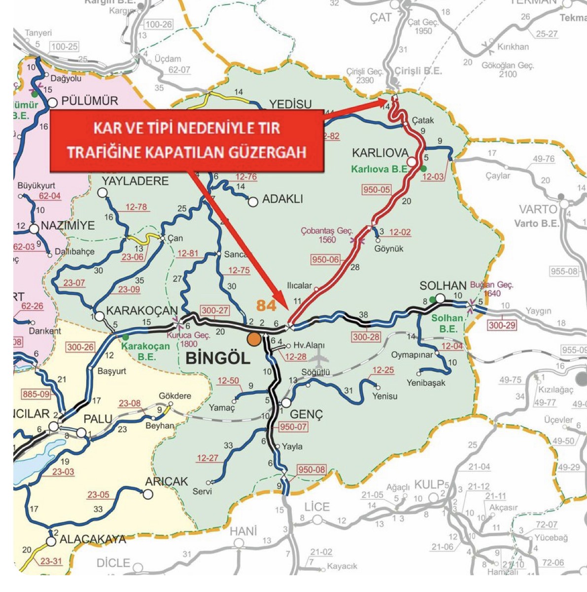 Bingöl-Erzurum karayolu tır trafiğine kapatıldı
