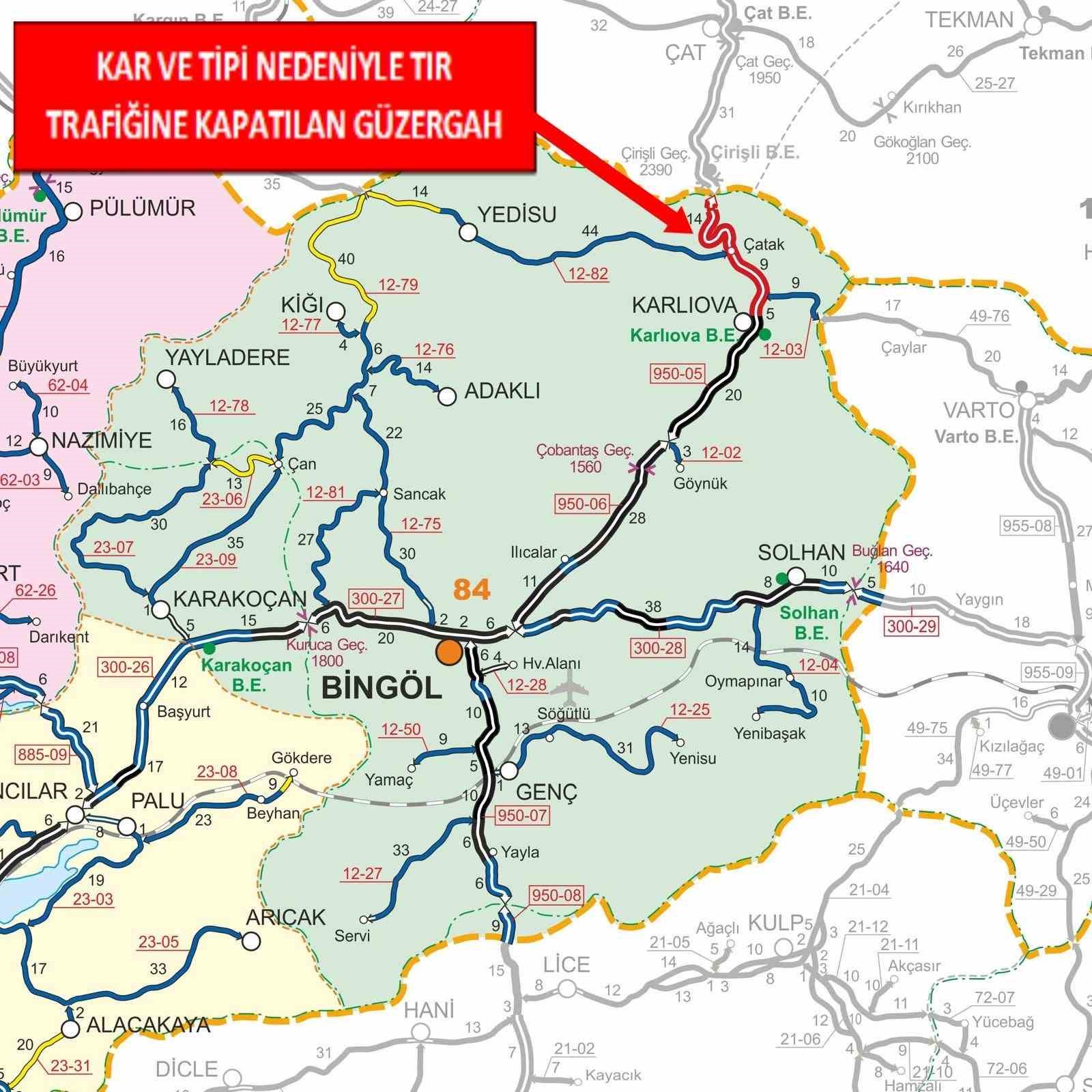 Bingöl-Erzurum karayolu tır trafiğine kapatıldı
