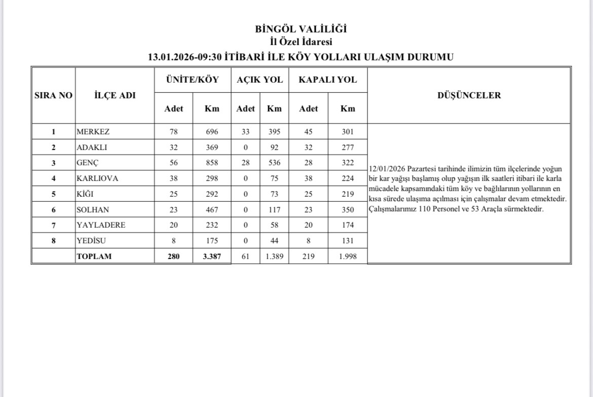 Bingöl genelinde karla mücadele sürüyor, 219 köy yolu kapalı
