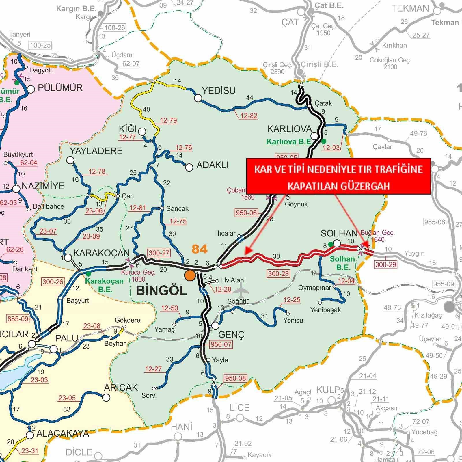 Bingöl-Muş karayolu tır trafiğine kapatıldı
