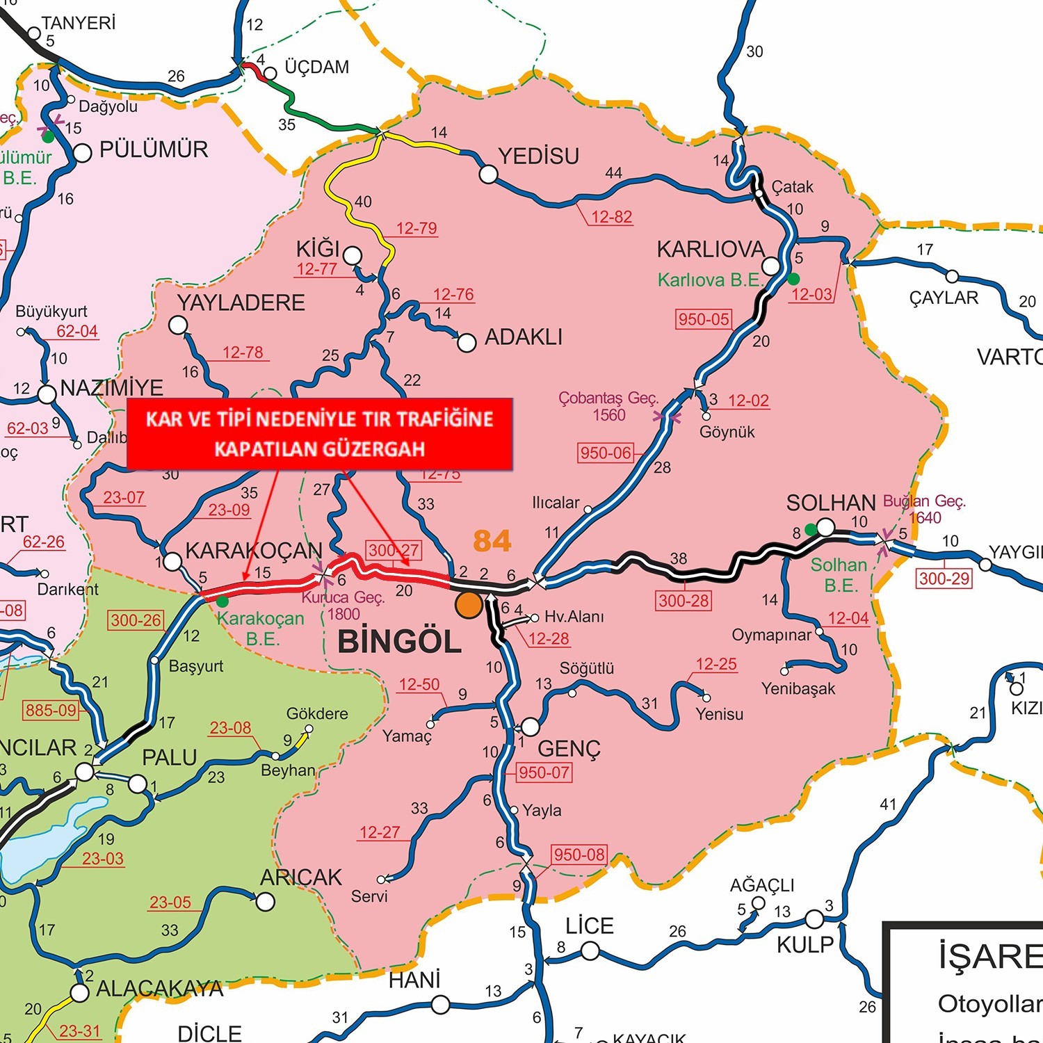 Bingöl’de bazı yollar kar yağışı nedeniyle trafiğine kapatıldı
