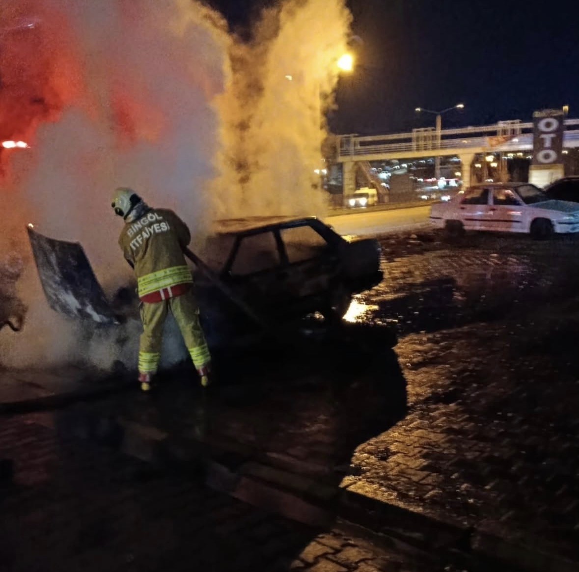 Bingöl’de park halindeki araç alevlere teslim oldu
