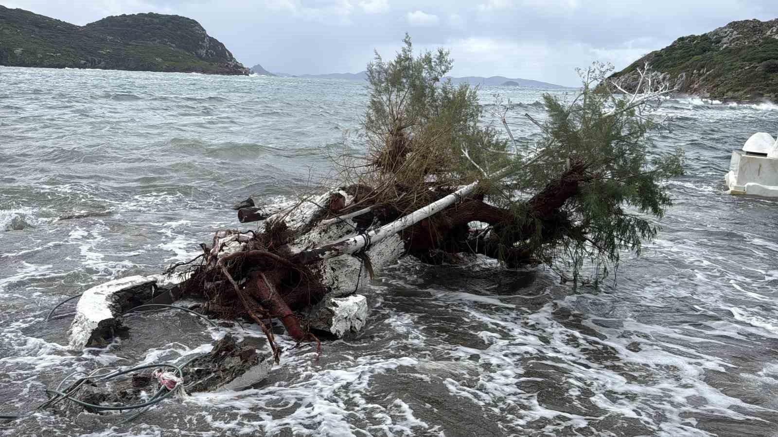 Bodrum sahili savaş alanına döndü: "Fırtına işletmeleri yerle bir etti"
