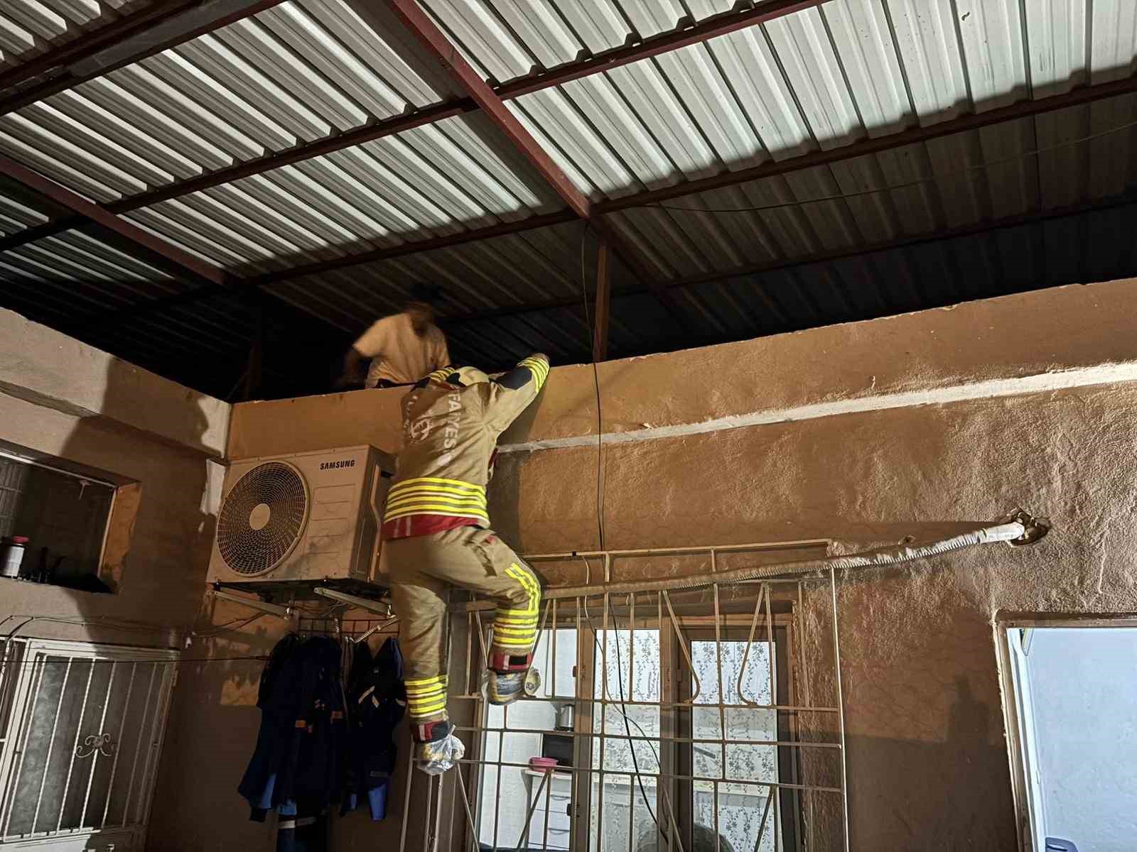 Boruda mahsur kalan kedi duvar kırılarak kurtarıldı
