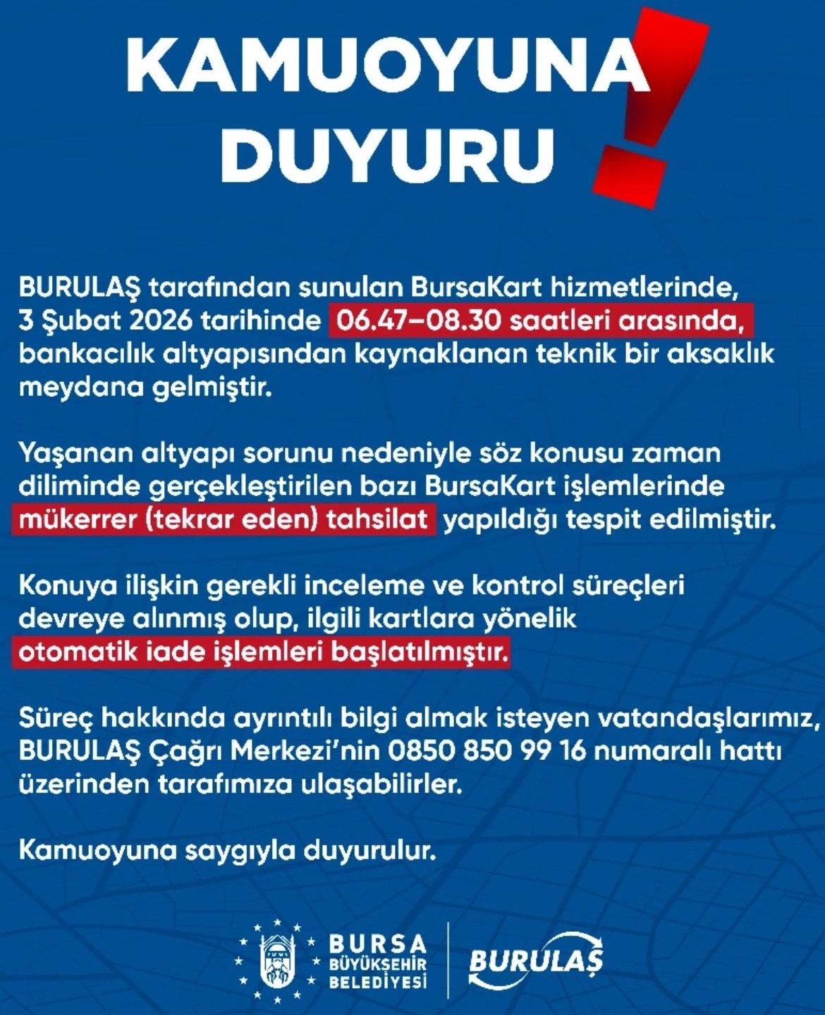 BURULAŞ’tan önemli uyarı

