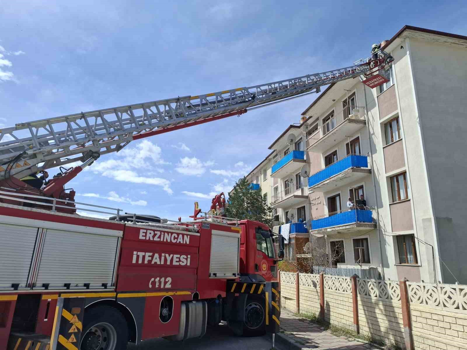 Çatıya takılan kuşu itfaiye kurtardı
