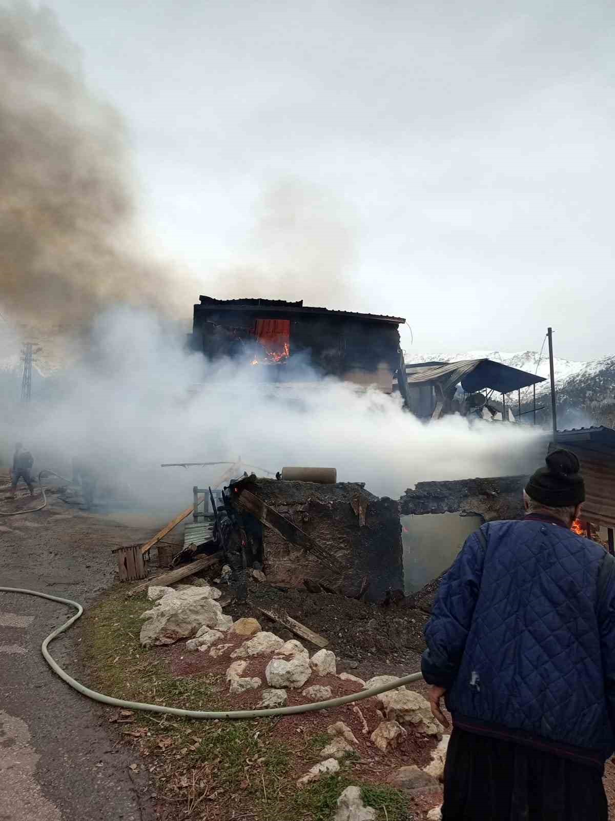Çıkan yangında ev küle döndü, 1 kişi dumandan etkilendi, 3 hayvan telef oldu
