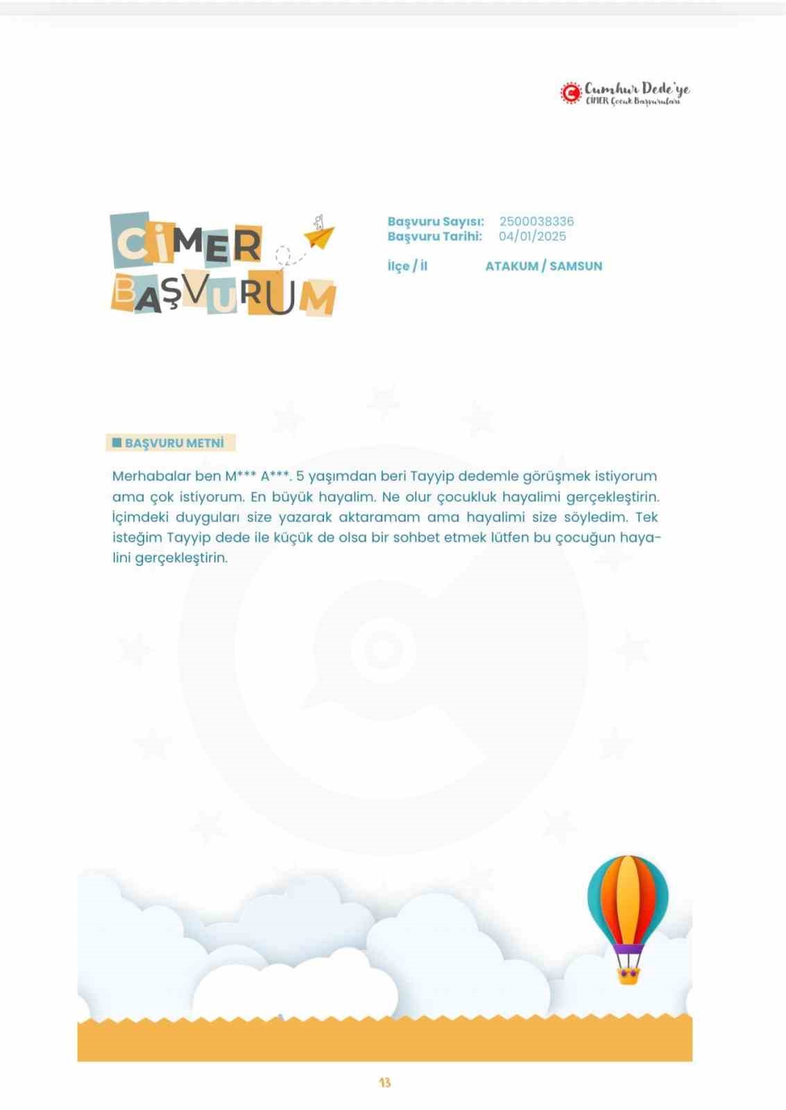 Çocuklar Türkiye’nin dört bir yanından CİMER’e yazdı
