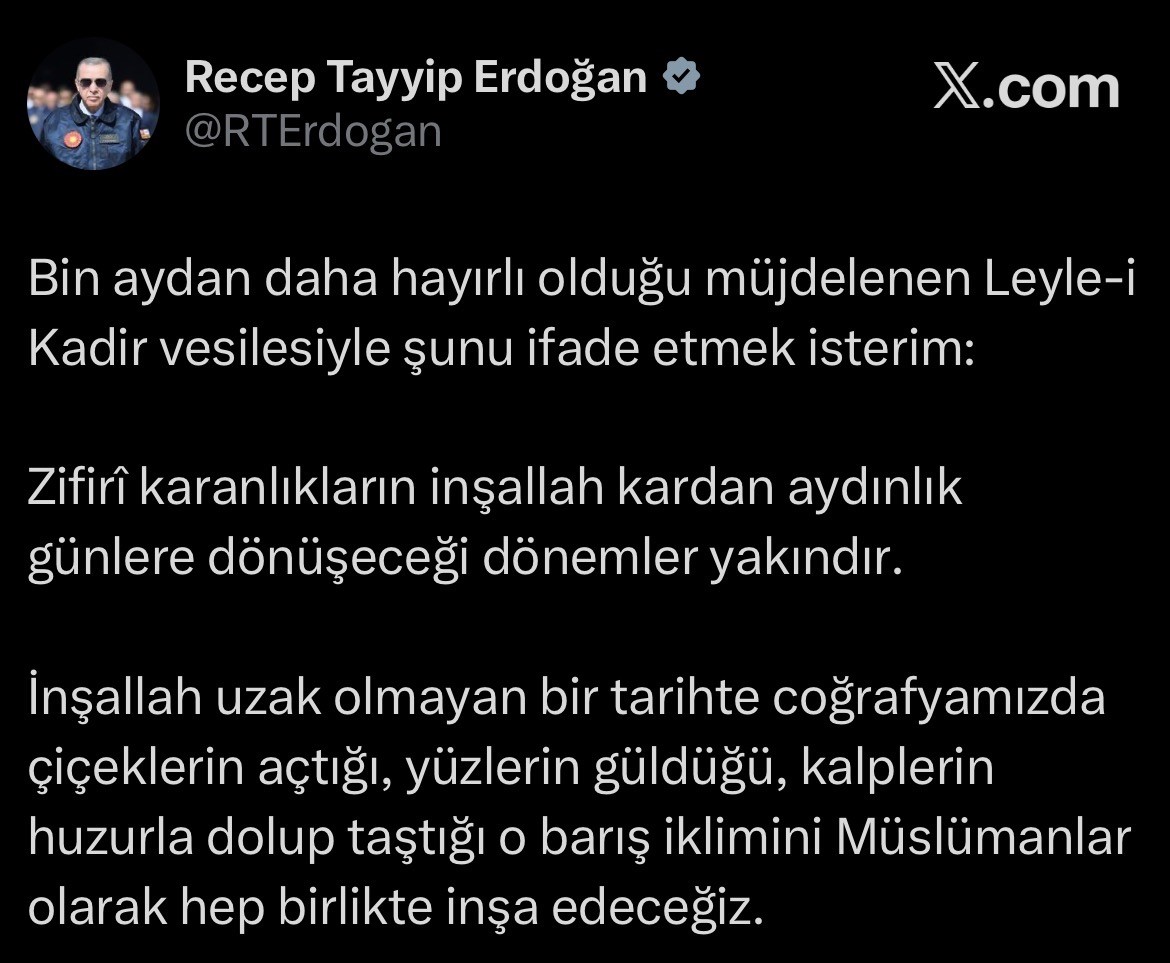 Cumhurbaşkanı Erdoğan: "Barış iklimini Müslümanlar olarak hep birlikte inşa edeceğiz"
