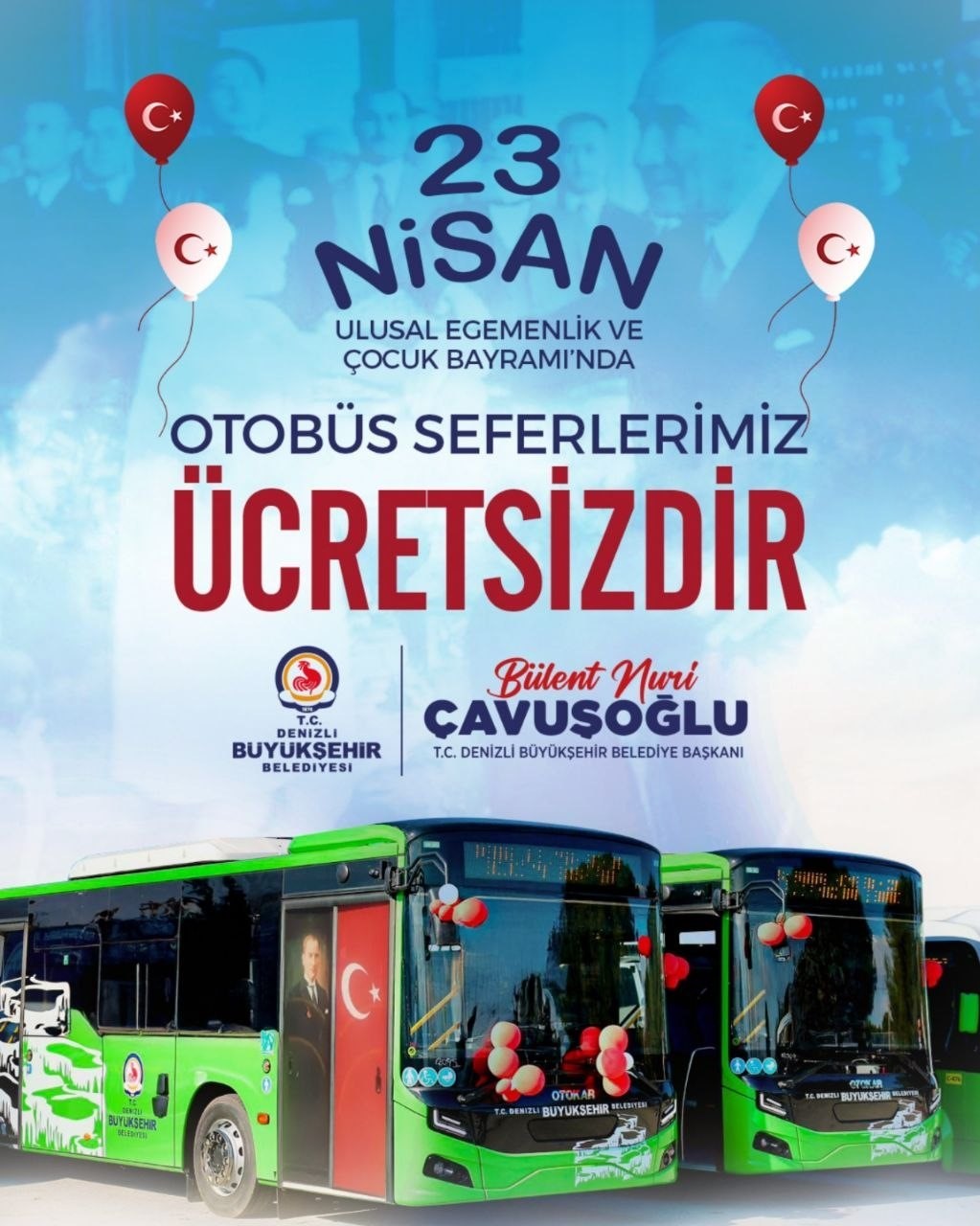 Denizli’de toplu ulaşım 23 Nisan’da ücretsiz olacak

