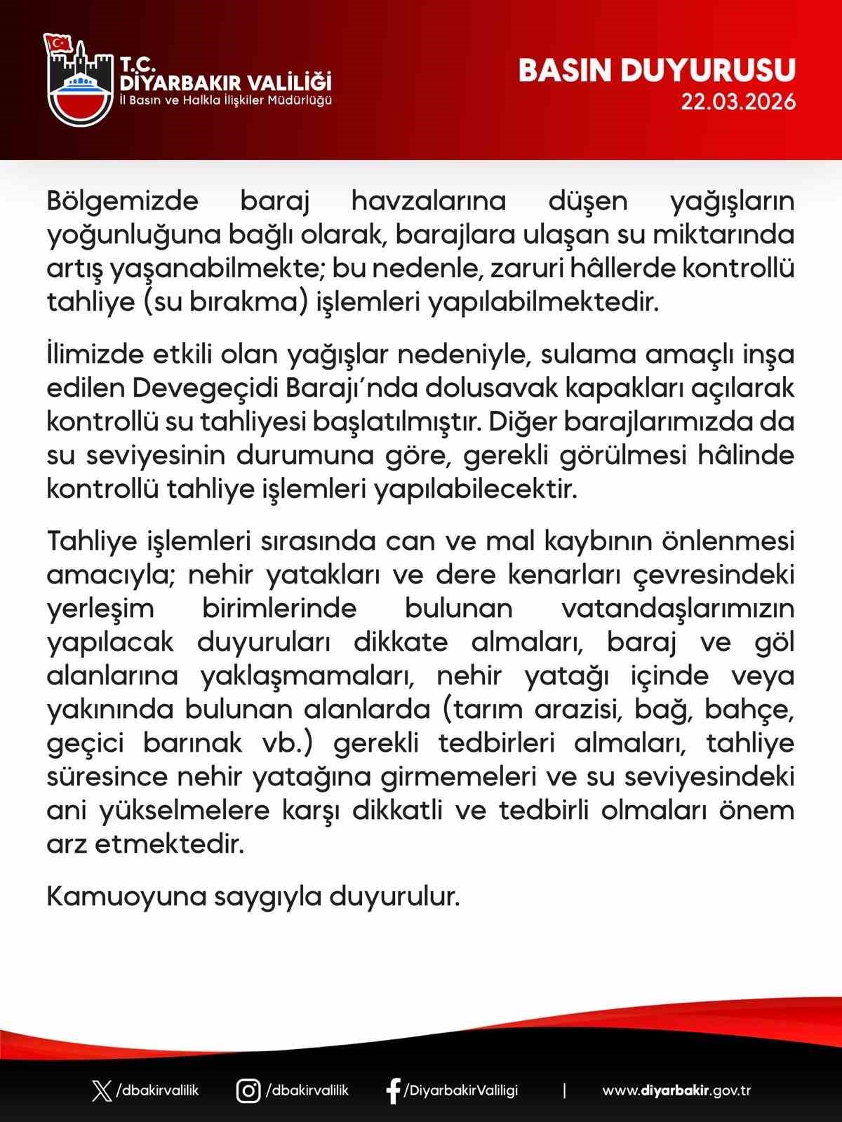 Devegeçidi Barajı’nda su tahliyesine başlandı
Devegeçidi Barajı’nda su tahliyesine başlandı