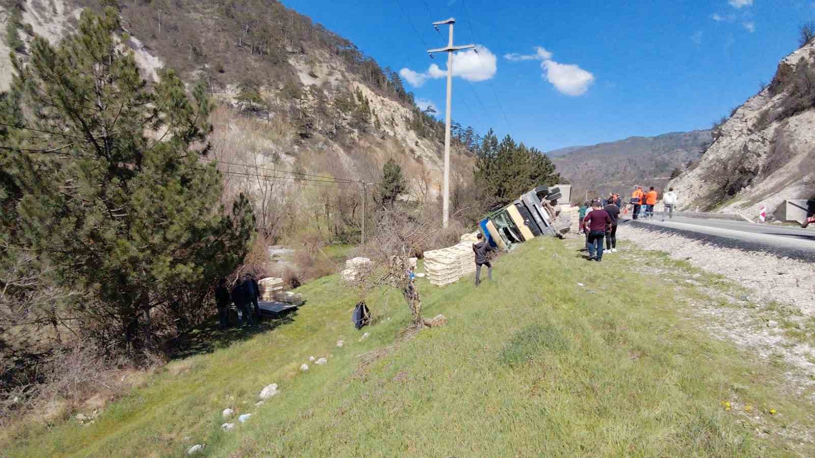 Devrilen kamyondan sürücü kurtuldu, onlarca tavuk telef oldu
