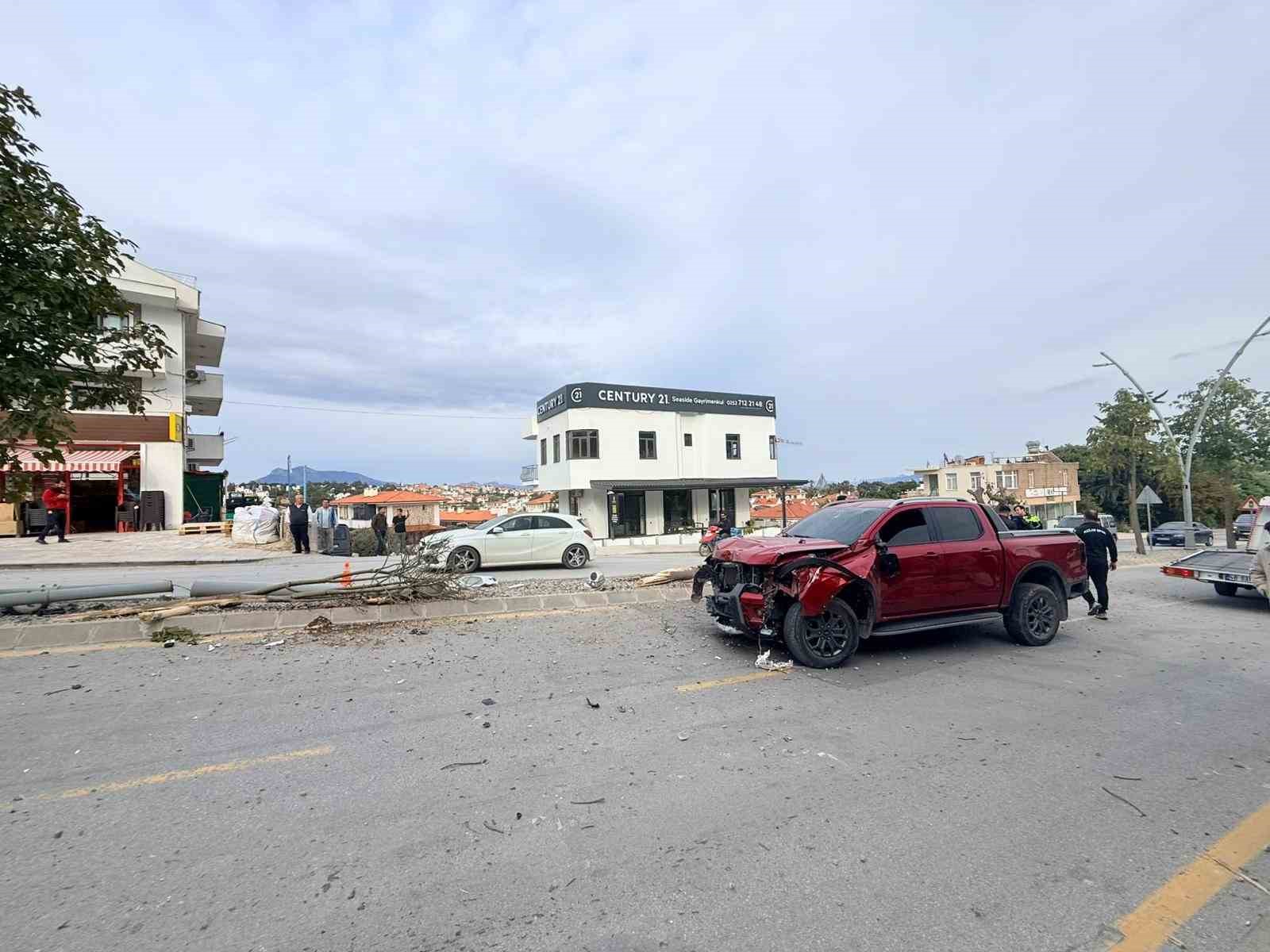 Direksiyon hakimiyetini kaybetti, 2 ağaç ve elektrik direğini yerinden söktü
