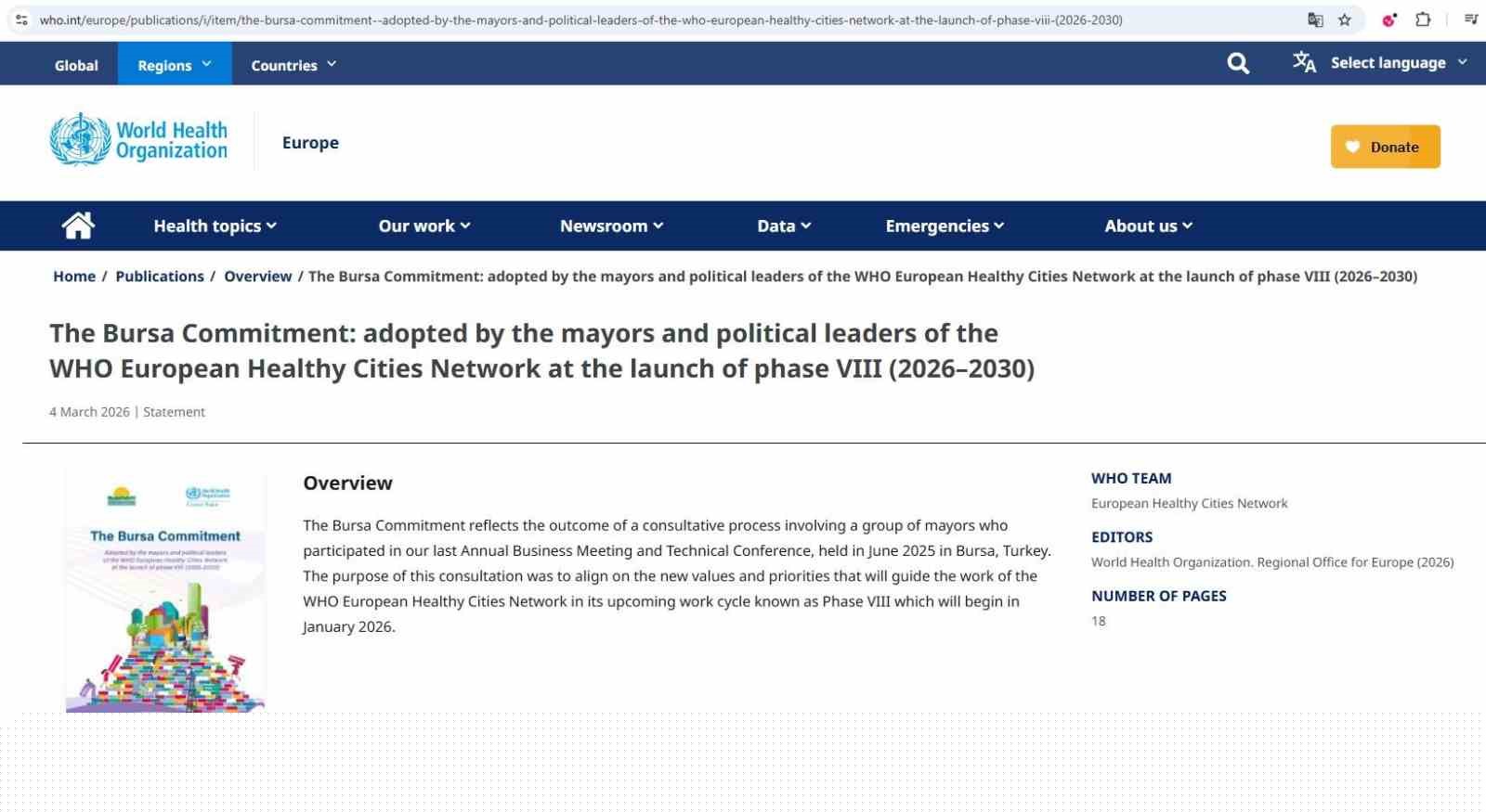 Dünya Sağlık Örgütü ‘Bursa Taahhüdü’nü yayınladı
Dünya Sağlık Örgütü ‘Bursa Taahhüdü’nü yayınladı