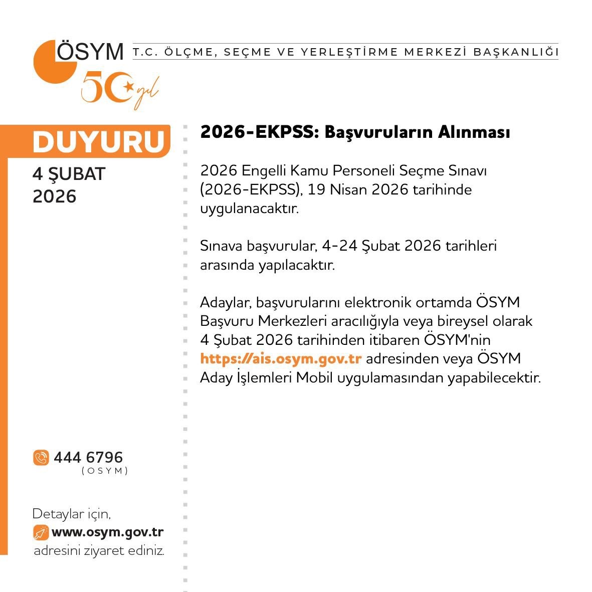 EKPSS 19 Nisan’da yapılacak
