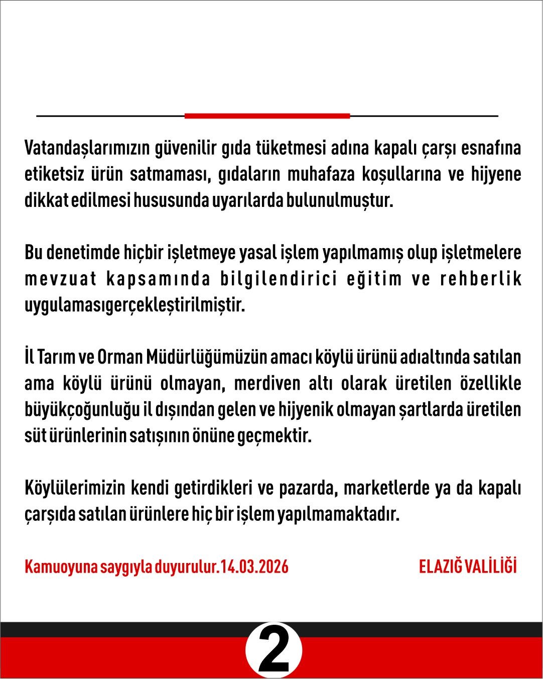 Elazığ Valiliği’nden denetim açıklaması
