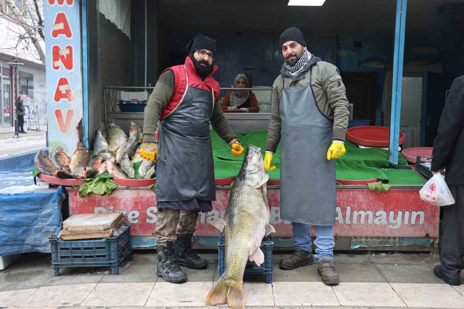 Elazığ’da yakalanan 78 kilogram ağırlığındaki turna balığını iki kişi zor taşıdı
