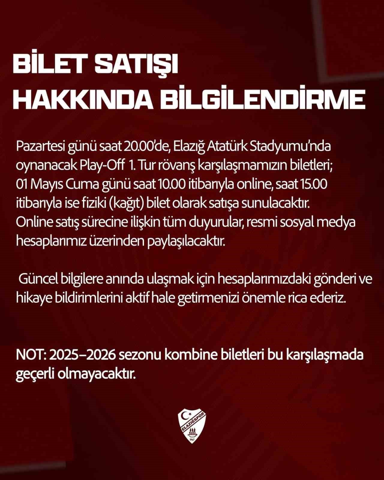 Elazığspor’dan bilet satışı açıklaması
