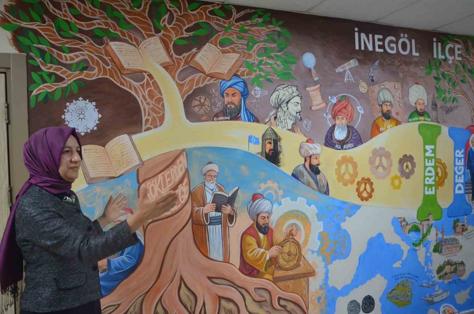 Engelli öğretmen hayal gücünü kullandı, Türkiye Yüzyılı Maarif Modeli müfredatını duvara resmetti
