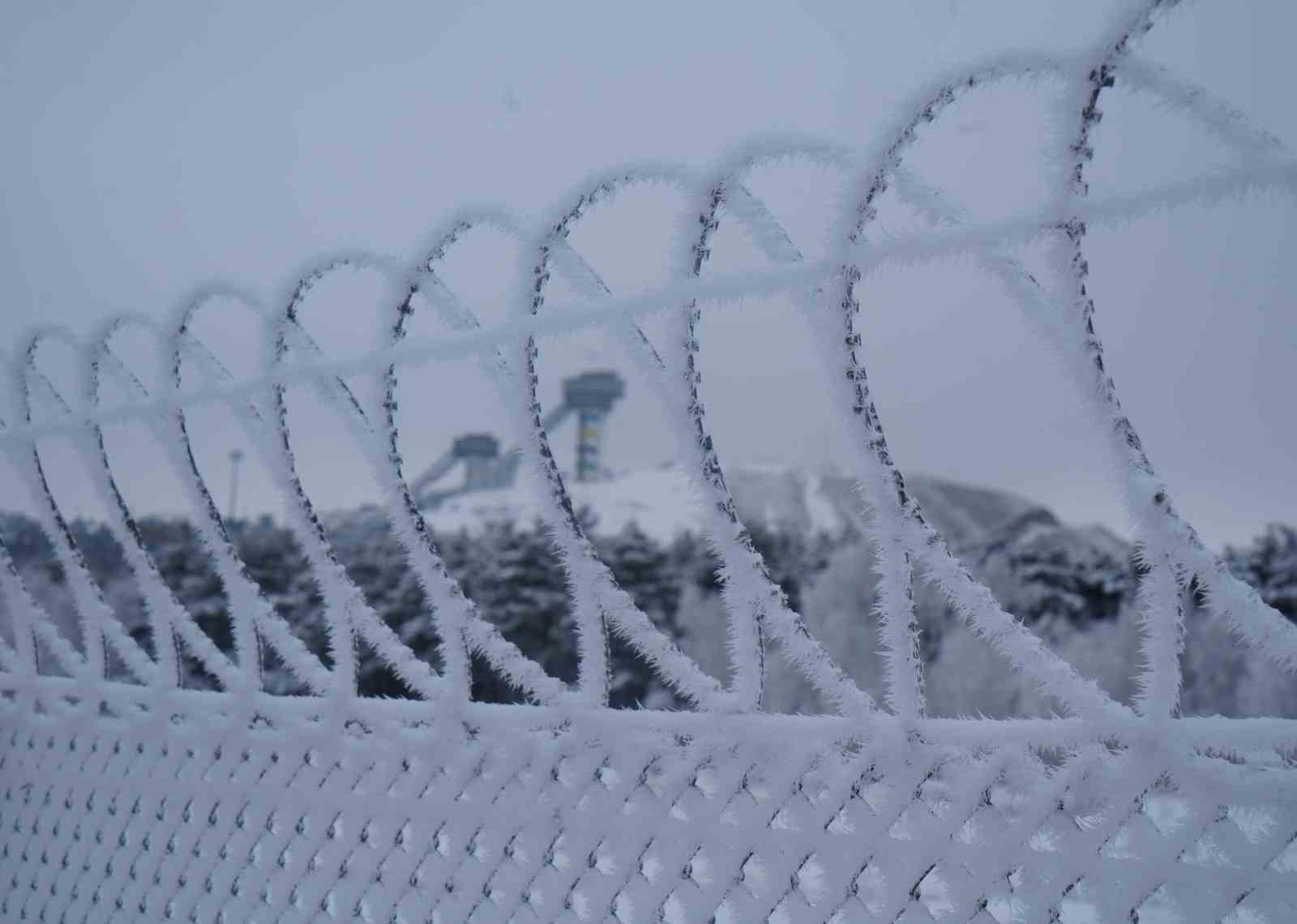 Erzurum’da soğuk havanın etkisiyle ağaçlar kırağı tuttu
