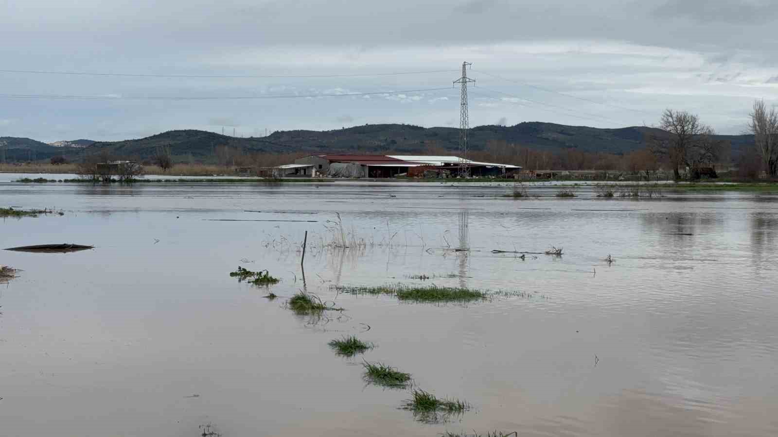 Ezine’de Menderes Çayı taştı, kışlada hayvanlarıyla mahsur kalan adam kurtarıldı
