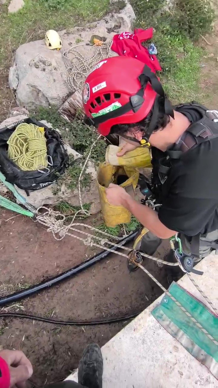 Falezlerde mahsur kalan kediyi film gibi operasyonla kurtardılar
