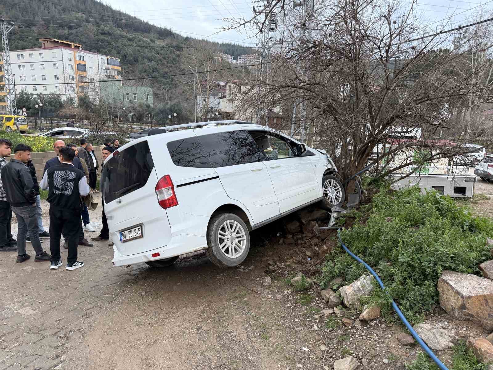 Freni boşalan hafif ticari araç ağaca çarptı: 1 yaralı
