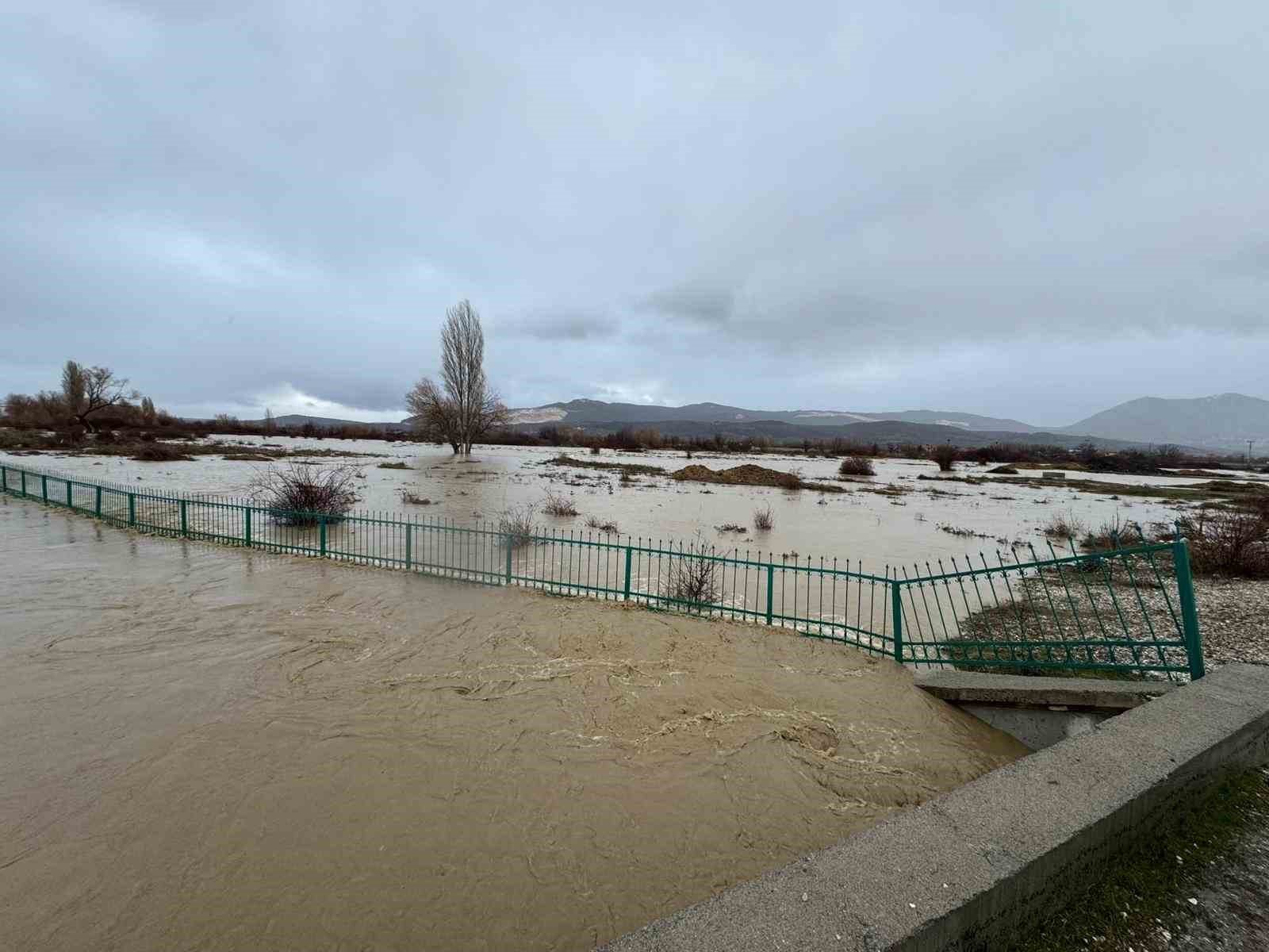 Gembos kanalı taştı, ekili alanlar suyla kaplandı
