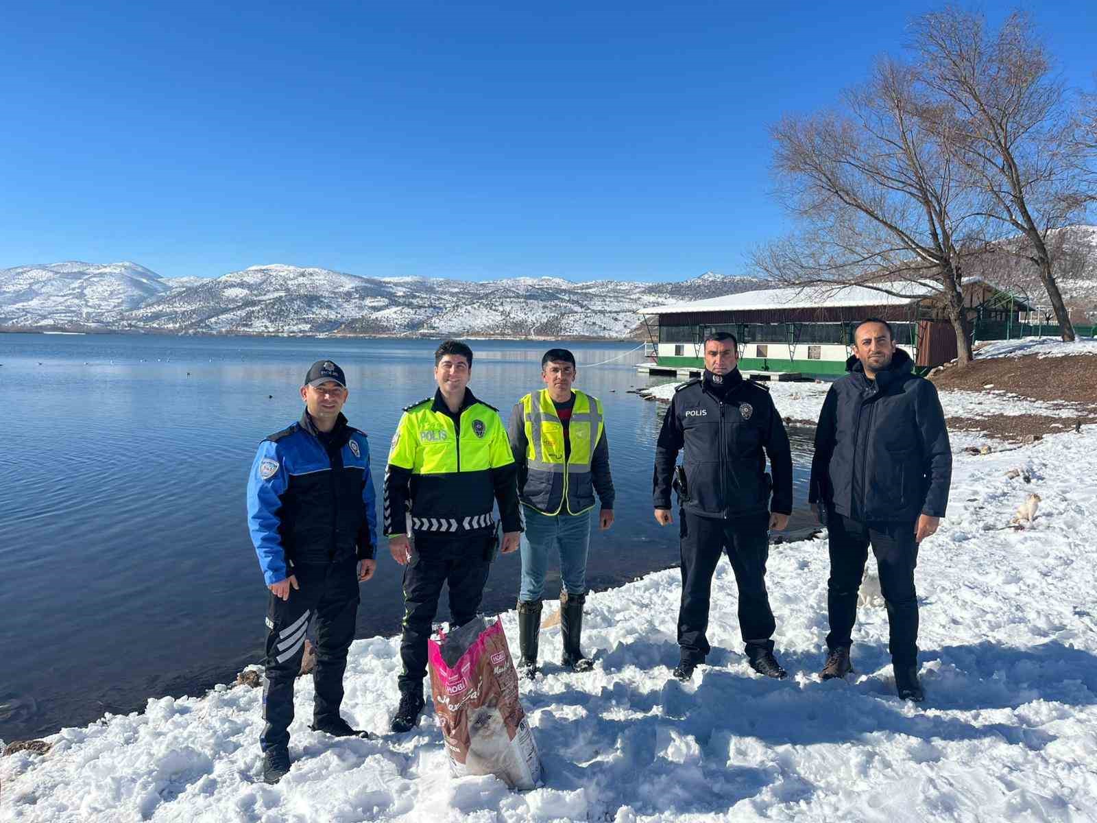 Gölbaşı ilçesinde polisler sokak hayvanları için mama bıraktı
