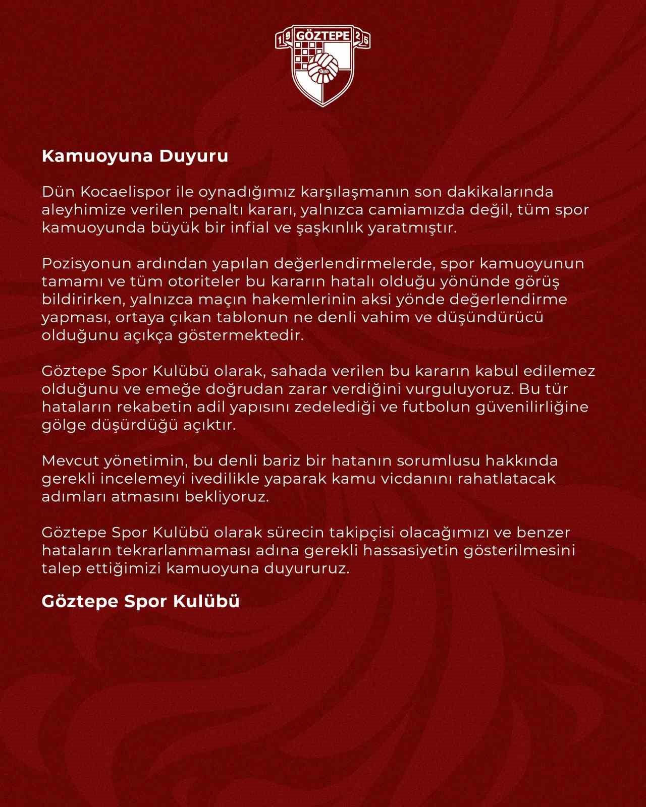 Göztepe’den hakem tepkisi
