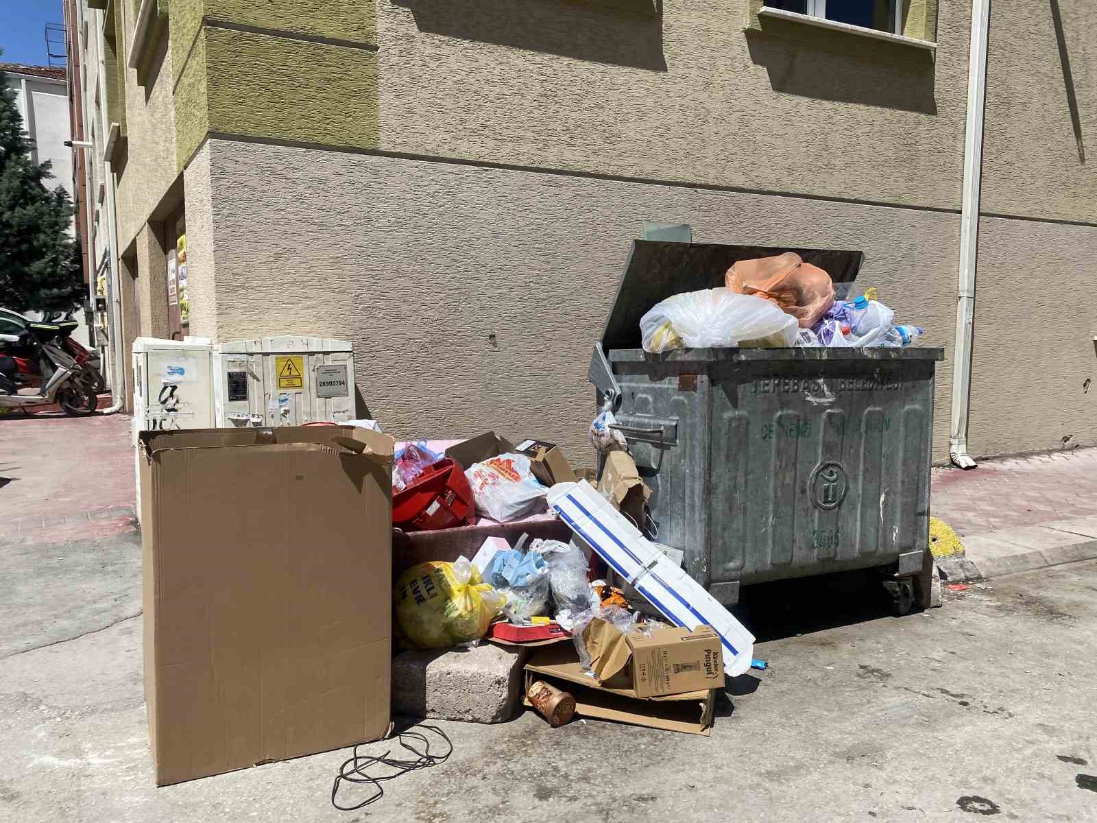 Güllük Mahallesinde yetersiz çöp konteynırı sebebiyle çöpler yollara taştı
