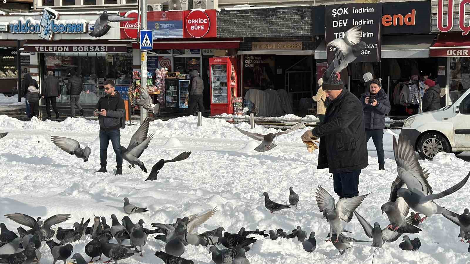 Güvercinleri yemleyen vatandaş yürekleri ısıttı
