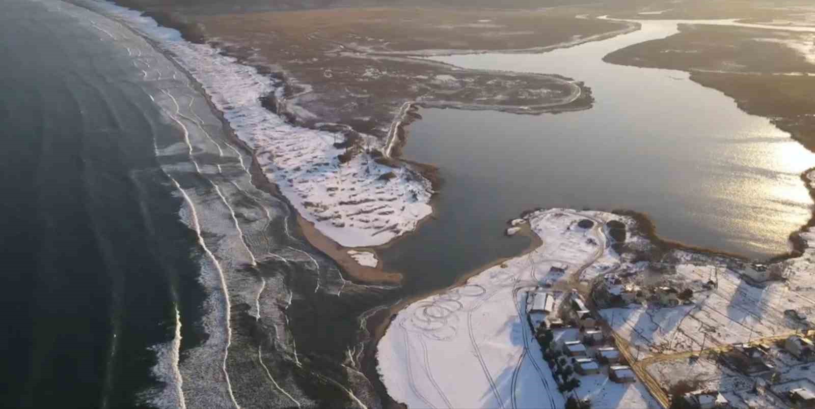 İğneada’da kar sonrası oluşan eşsiz manzaralar havadan görüntülendi
