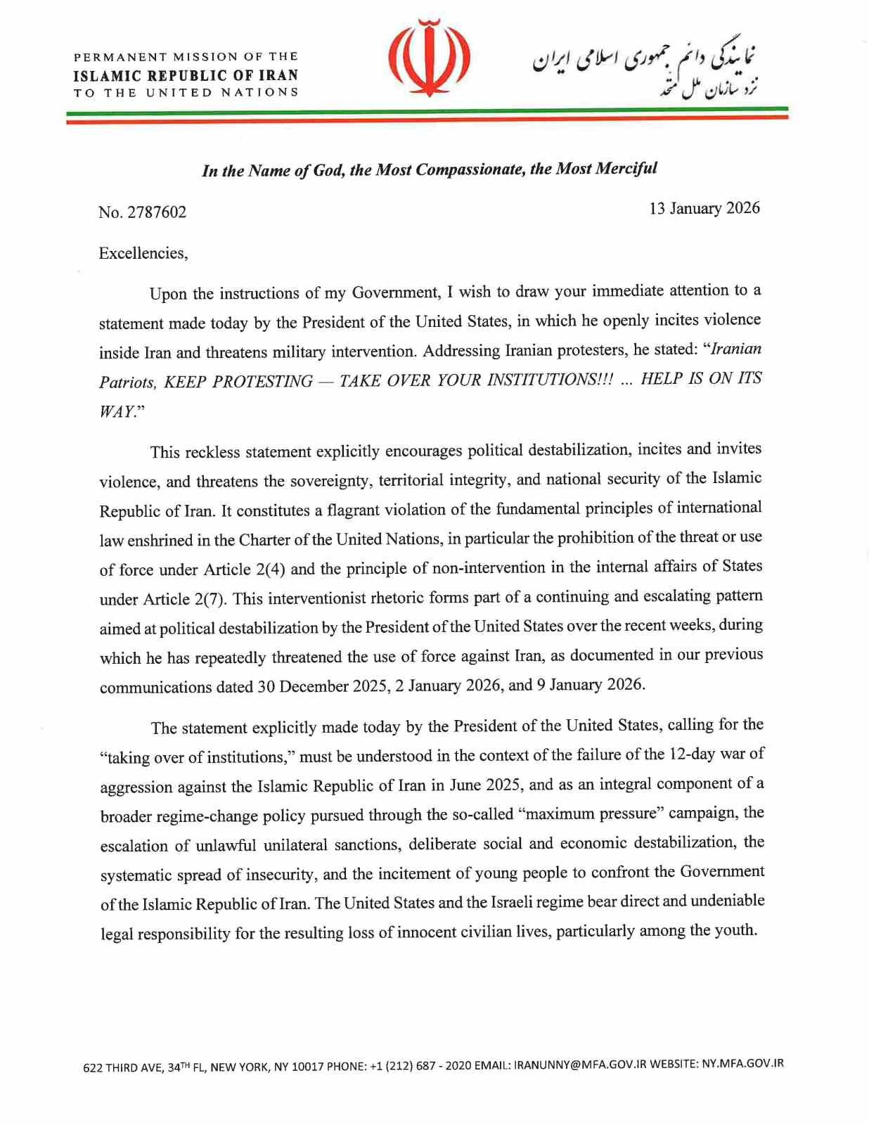 İran, BM’ye gönderdiği mektupta protestolardaki ölümlerden ABD ve İsrail’i sorumlu tuttu
