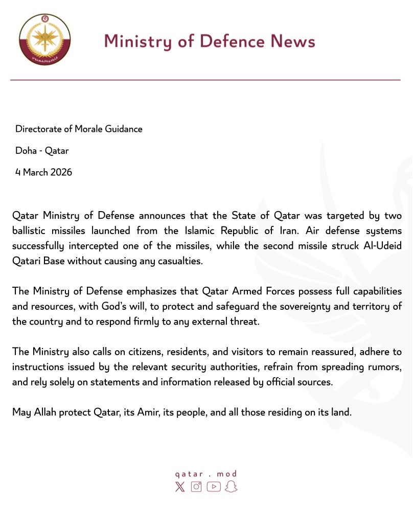 İran, Katar’daki ABD üssünü balistik füzeyle vurdu
