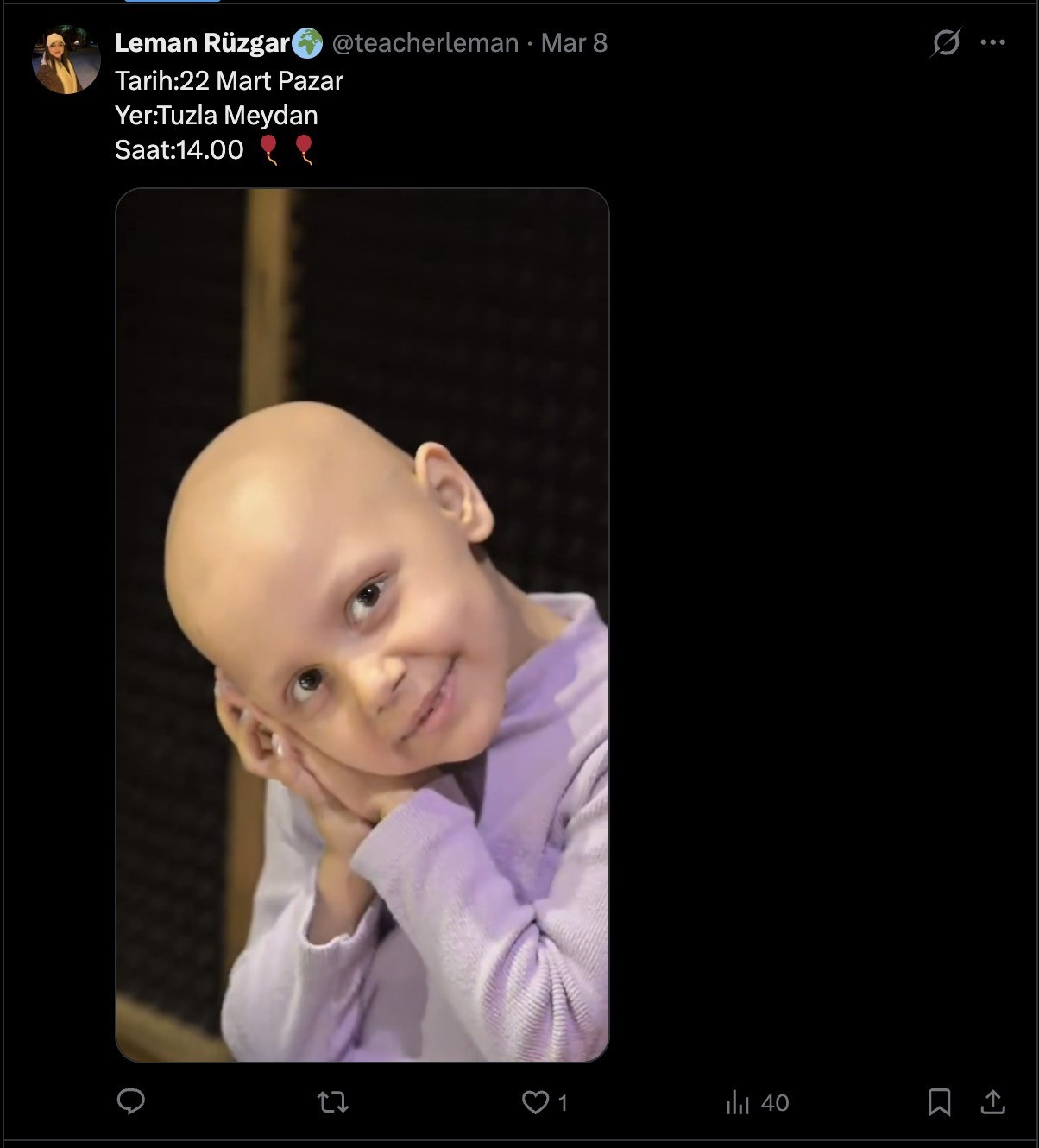 Kanseri yenen Almira için Tuzla’da 22 Mart’ta gökyüzü balonlarla donatılacak
