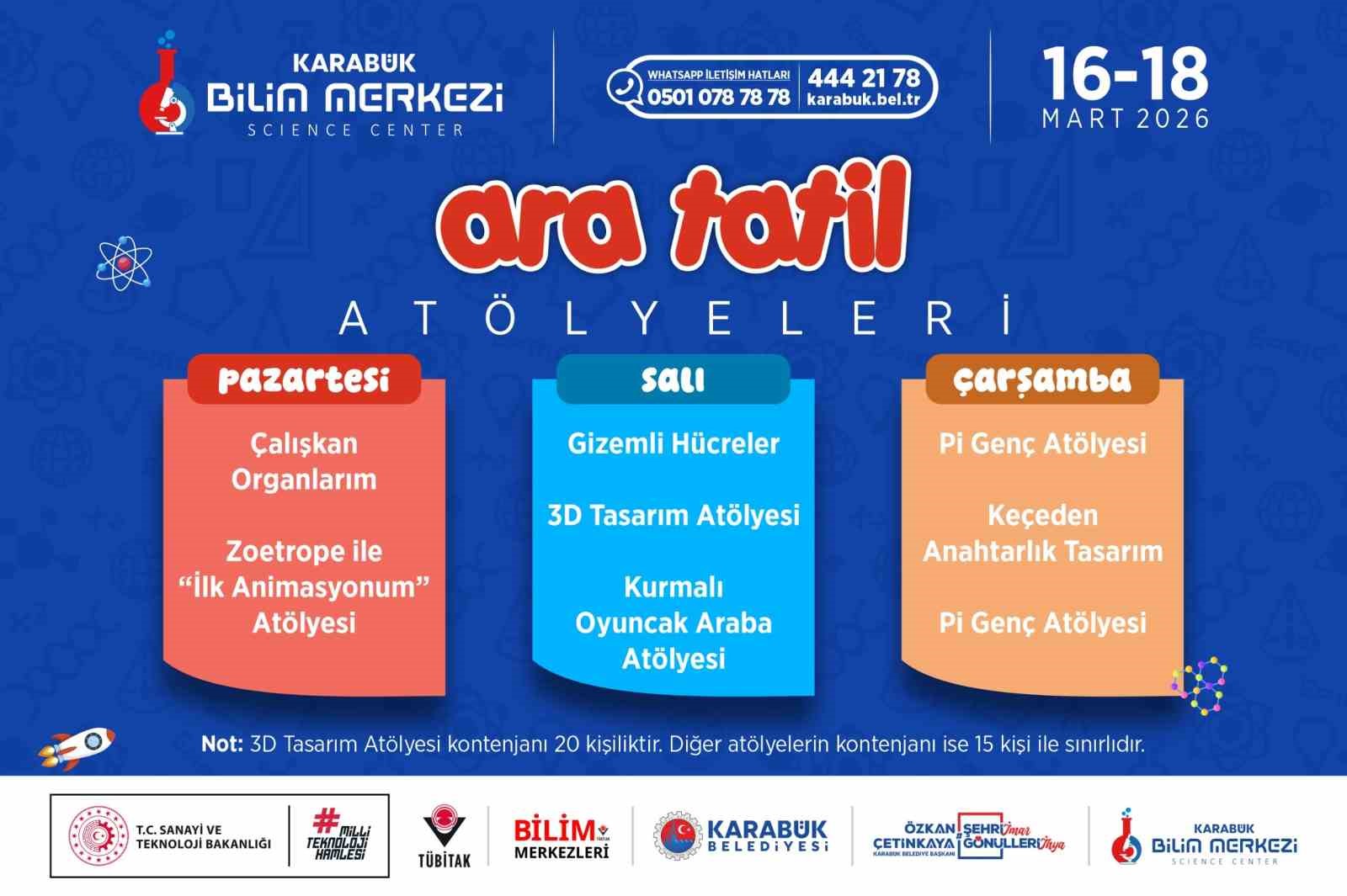 Karabük Bilim Merkezi ara tatilde atölye etkinlikleri düzenleyecek
Karabük Bilim Merkezi ara tatilde atölye etkinlikleri düzenleyecek