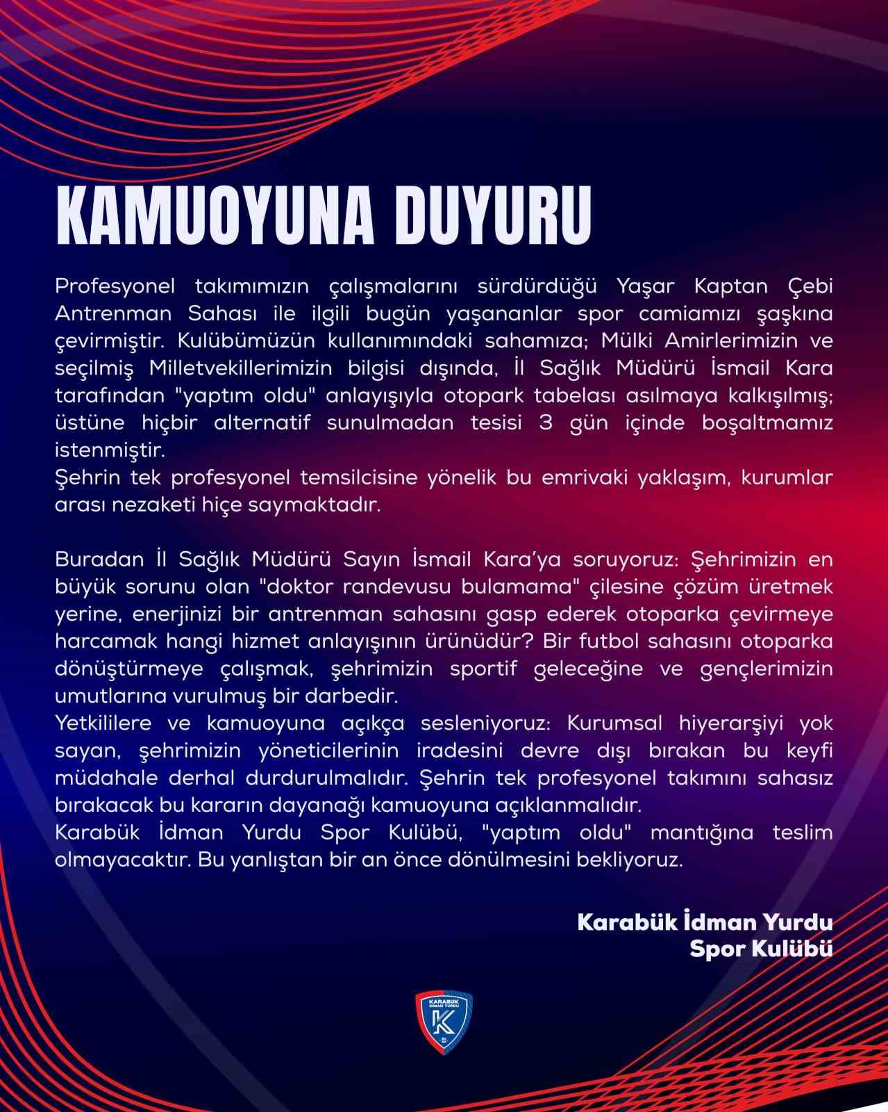 Karabük İdman Yurdu sahasında otopark tabelası krizi
