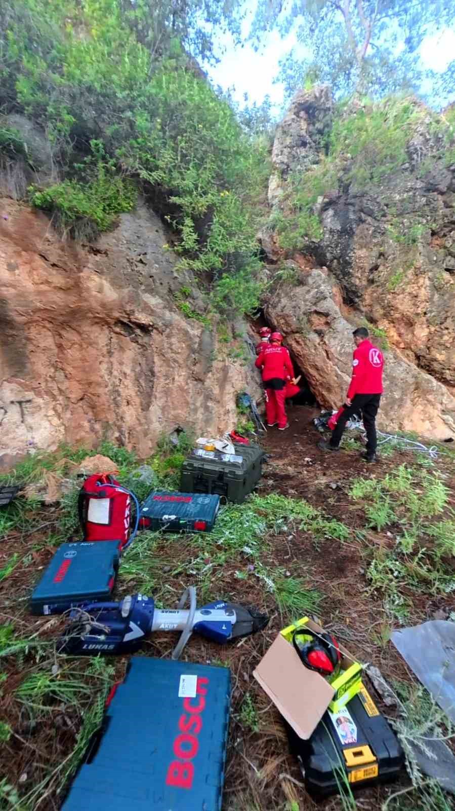 Kaya içerisindeki yarığa düşen 6 yavru köpek için film gibi kurtarma operasyonu
