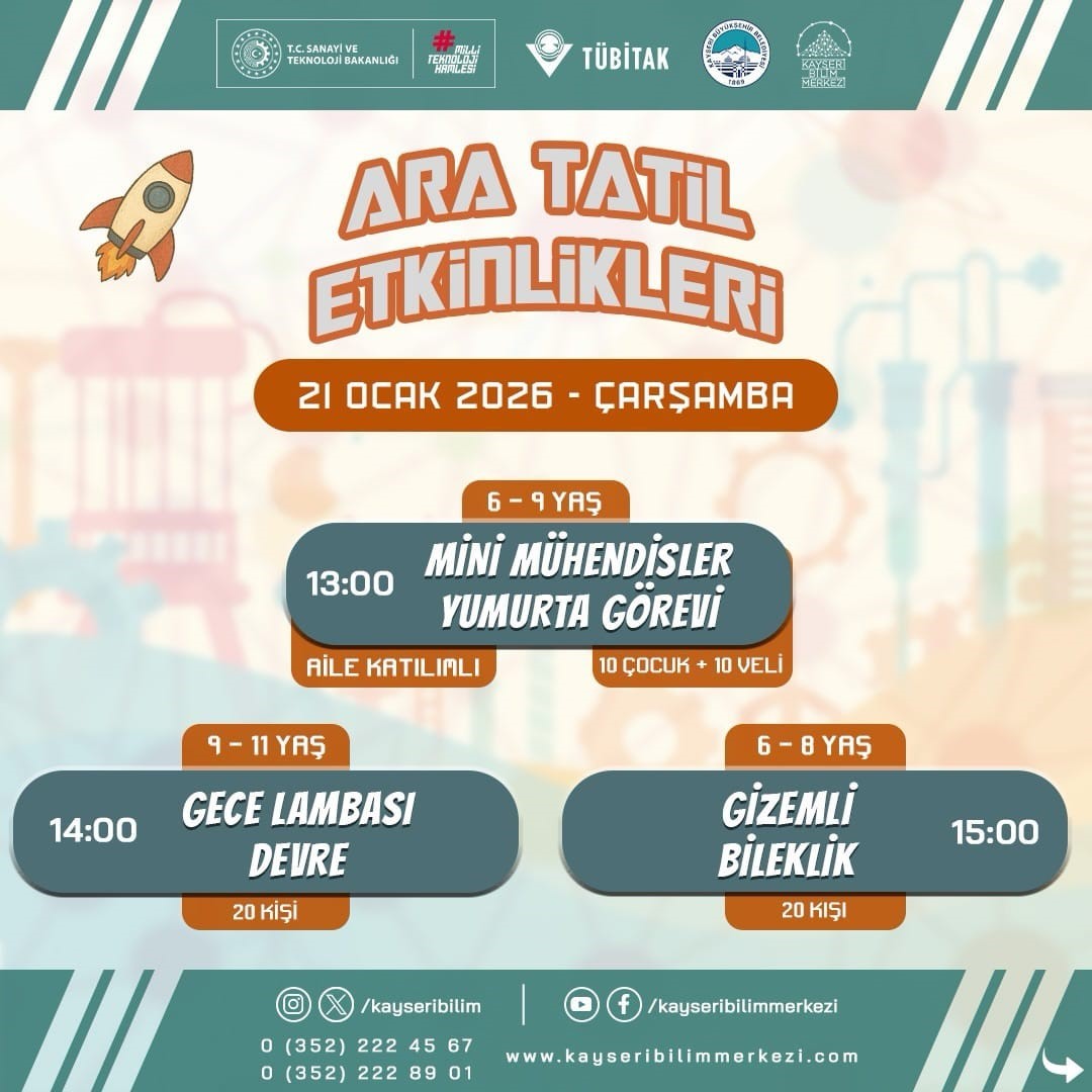 Kayseri Bilim Merkezi, yarıyılda etkinliklerle öğrencileri misafir edecek
