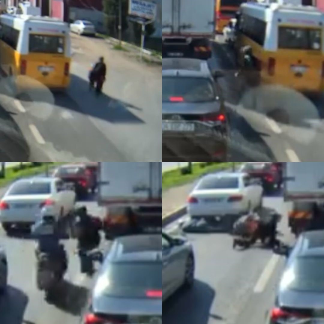 Kaza anı araç kamerasında: Daha önce 3 kişi ölmüştü bu sefer yayalara motosiklet çarptı
