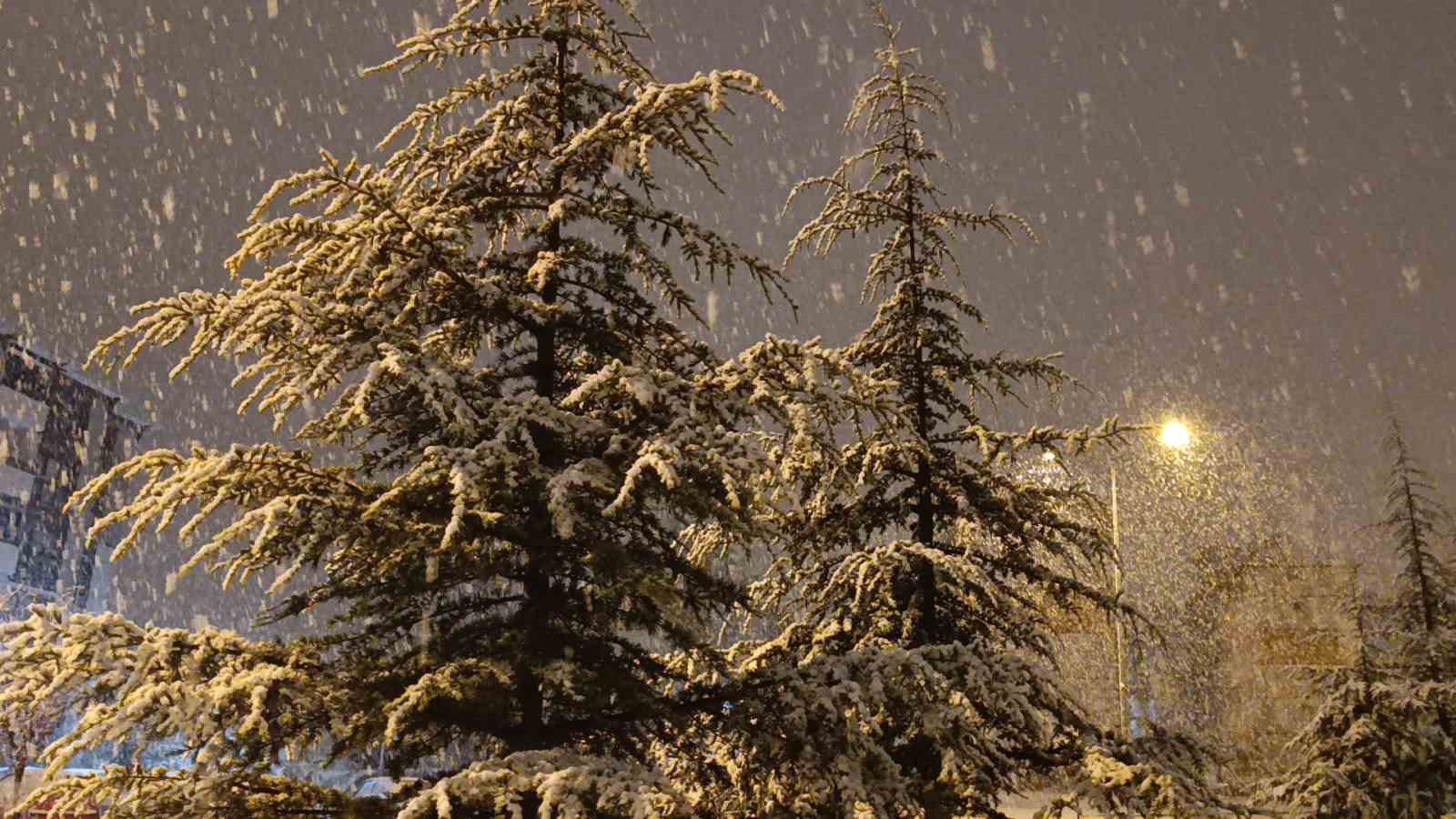 Kırşehir’de gece saatlerinde lapa lapa kar yağışı başladı
